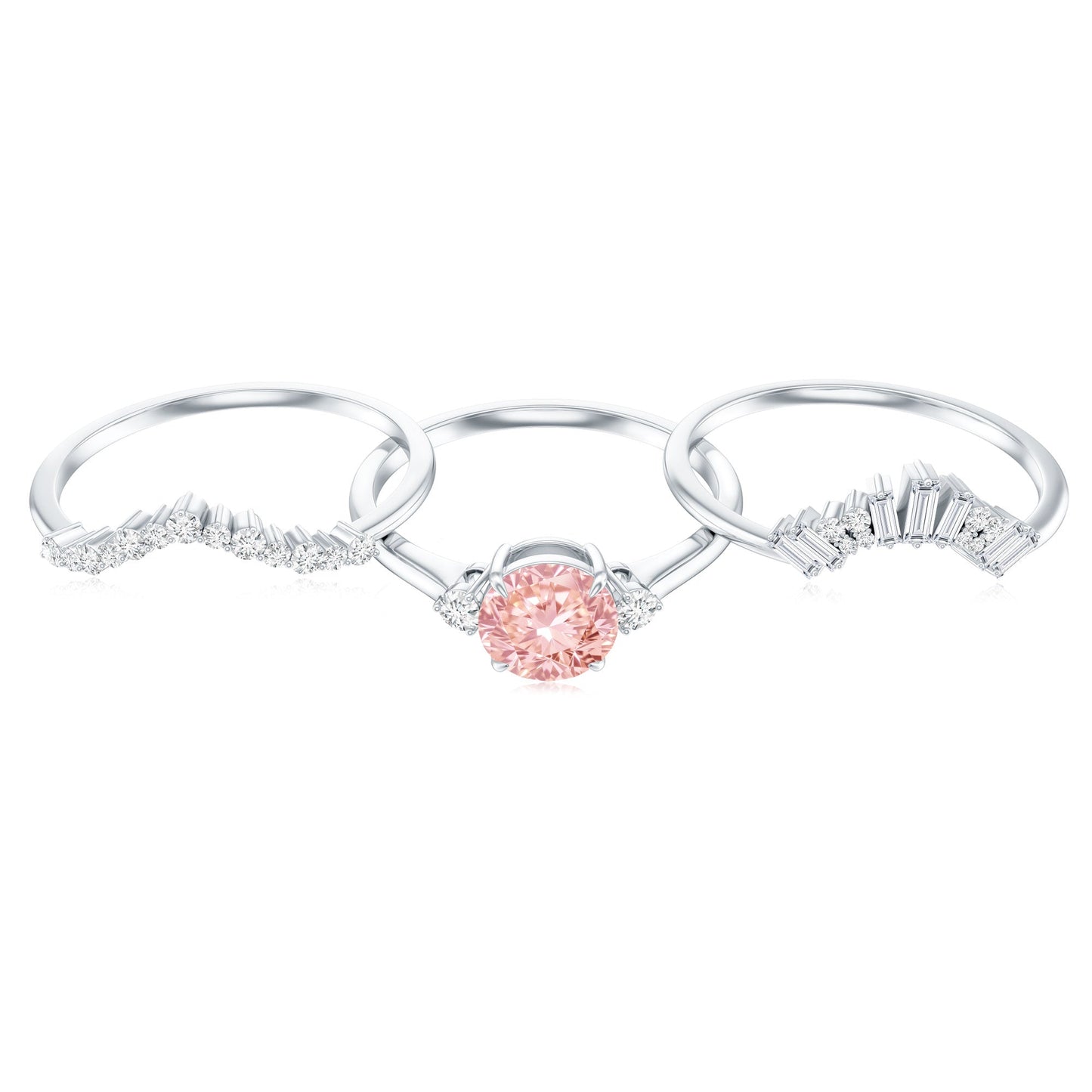 IGI Certified Lab Grown Pink White Diamond Trio Wedding Ring Set