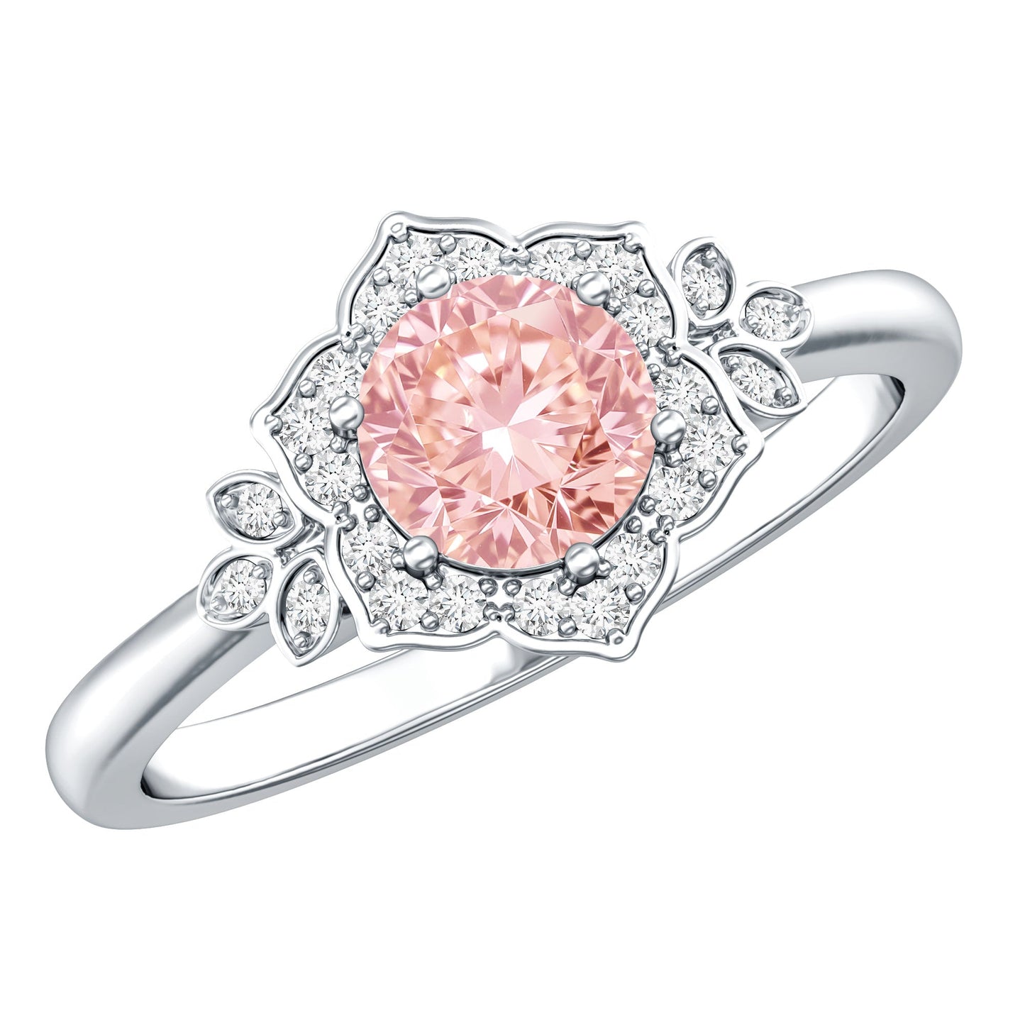 Pink and White Lab Grown Diamond Designer Engagement Ring with IGI Certificate