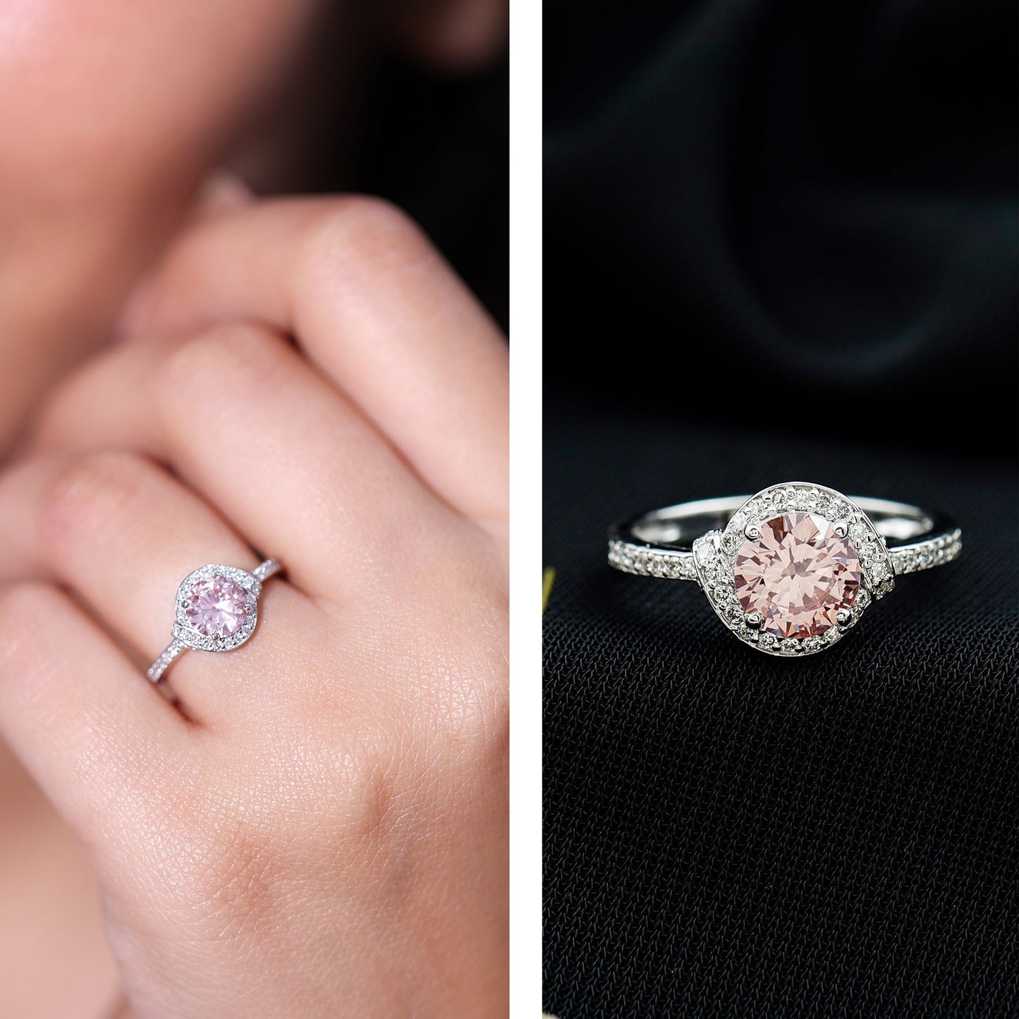 IGI Certified Lab Grown Pink Diamond Halo Engagement Ring for Women