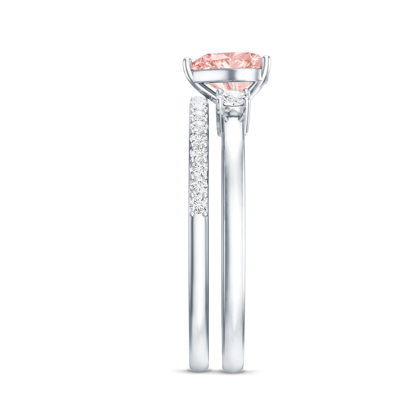 IGI Certified Lab Grown Pink Heart Engagement Ring With Diamond Wedding Band