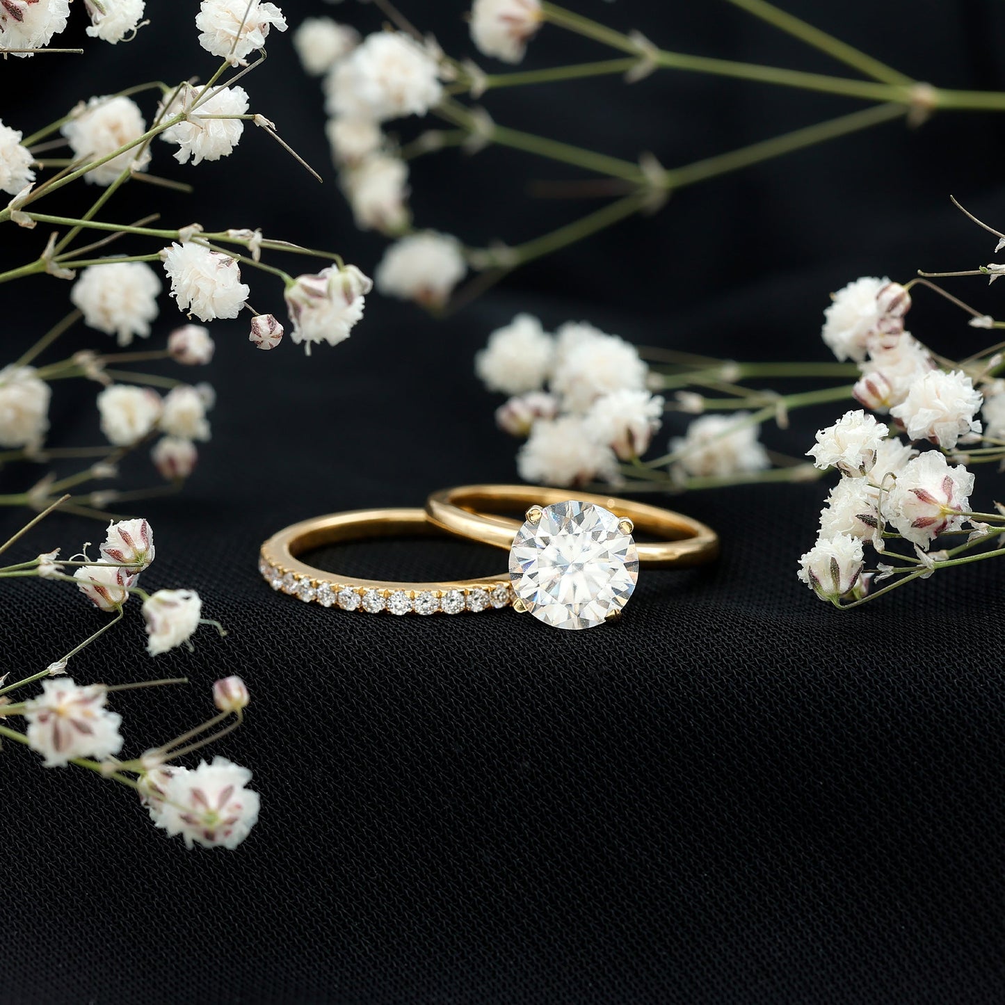 Certified 2 Carat Moissanite Solitaire Wedding Ring Set in Gold Plated Silver