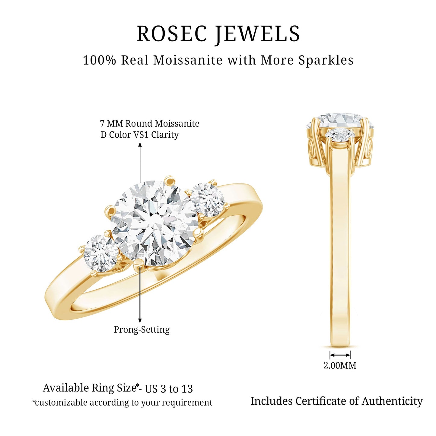 Moissanite Three Stone Round Engagement ring