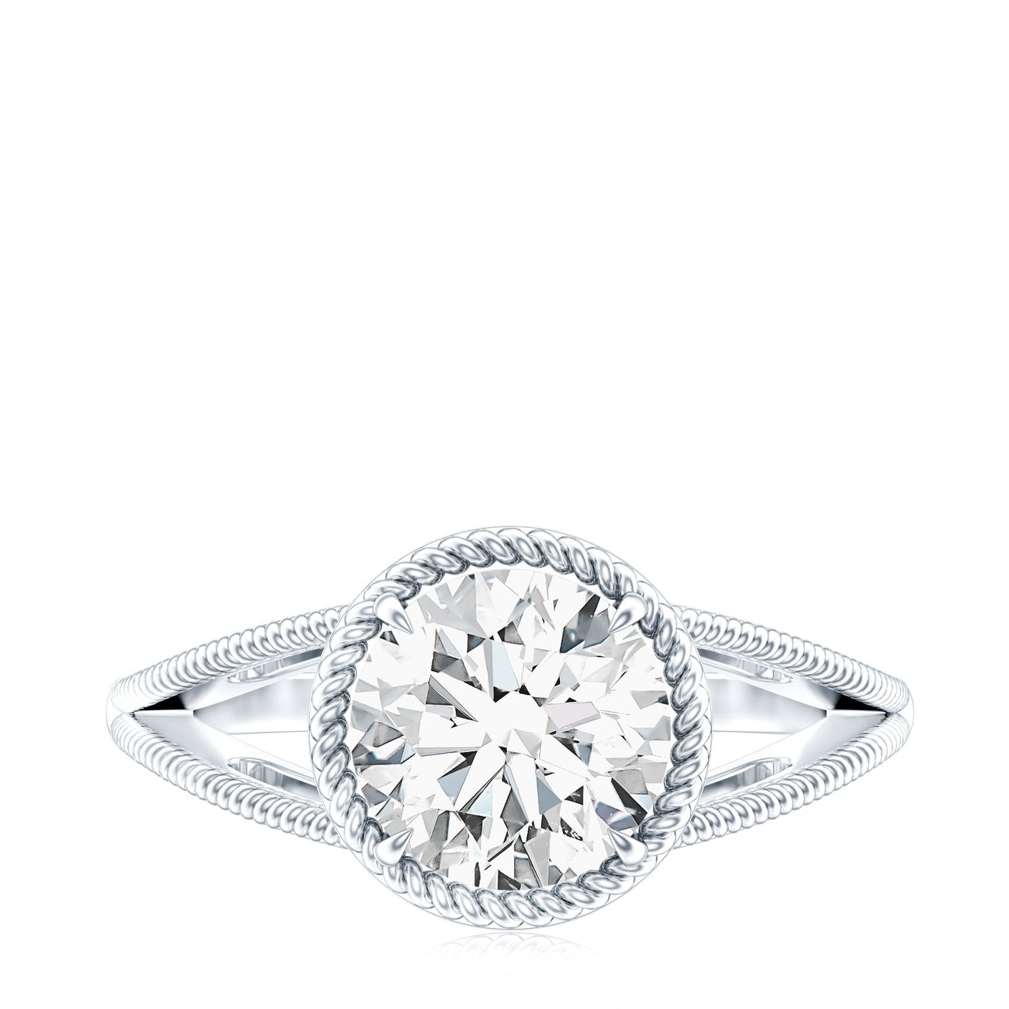 2 CT Round Cut Moissanite Solitaire Engagement Ring with Split Shank