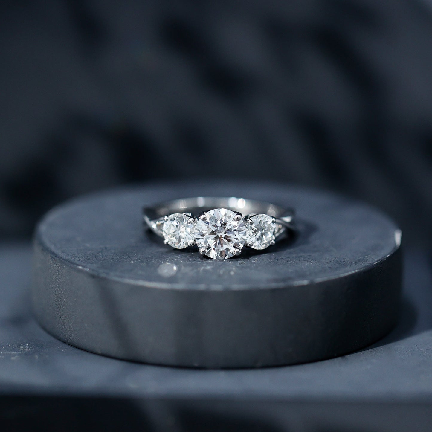 3 Stone Round Moissanite Crossover Engagement Ring