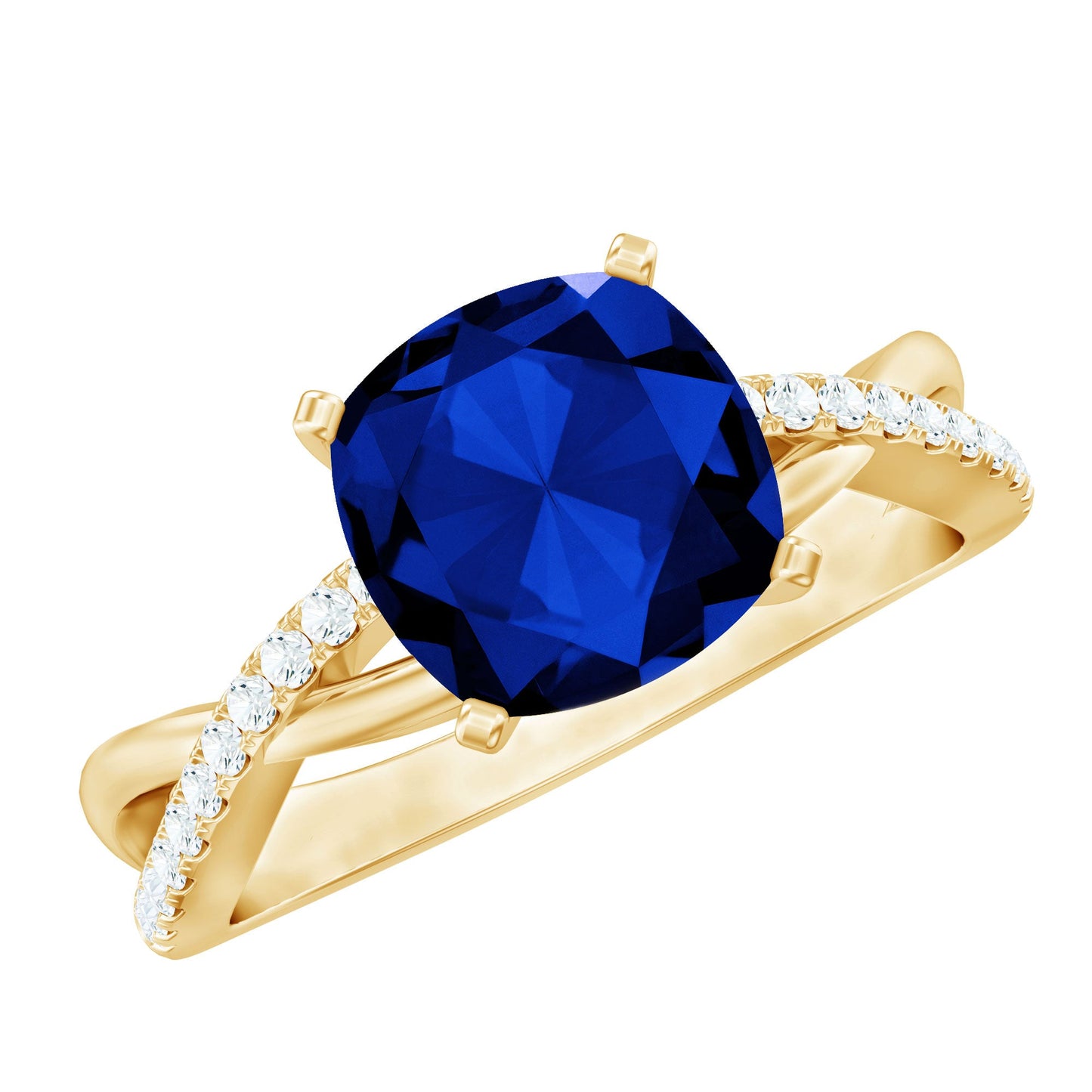 Certified 2.7 Carat Cushion Cut Lab Grown Blue Sapphire Engagement Ring with Diamond