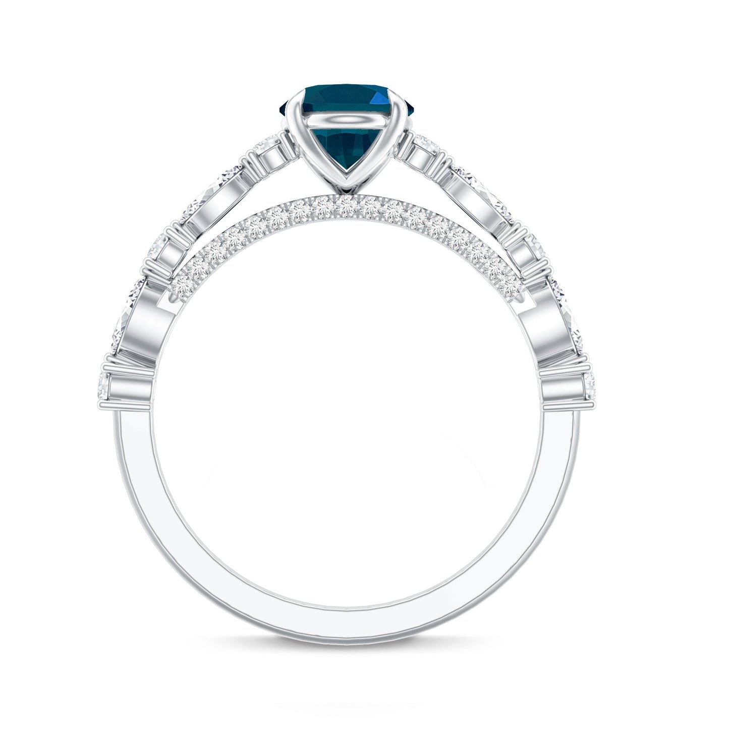 1 Carat Oval Cut London Blue Topaz Engagement Ring with Diamond Accent