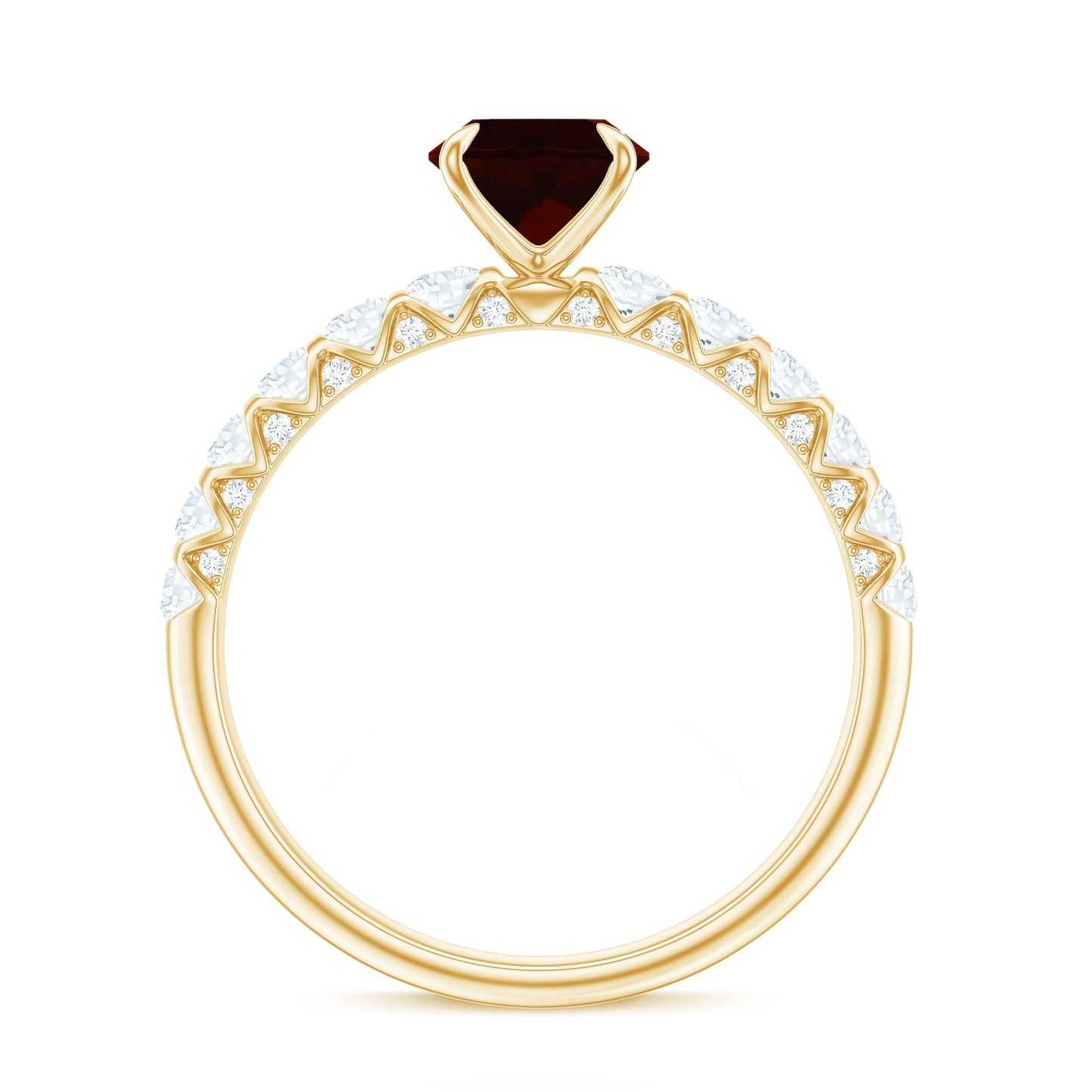 Certified Natural Garnet Oval Engagement Ring with Diamond Side Stones