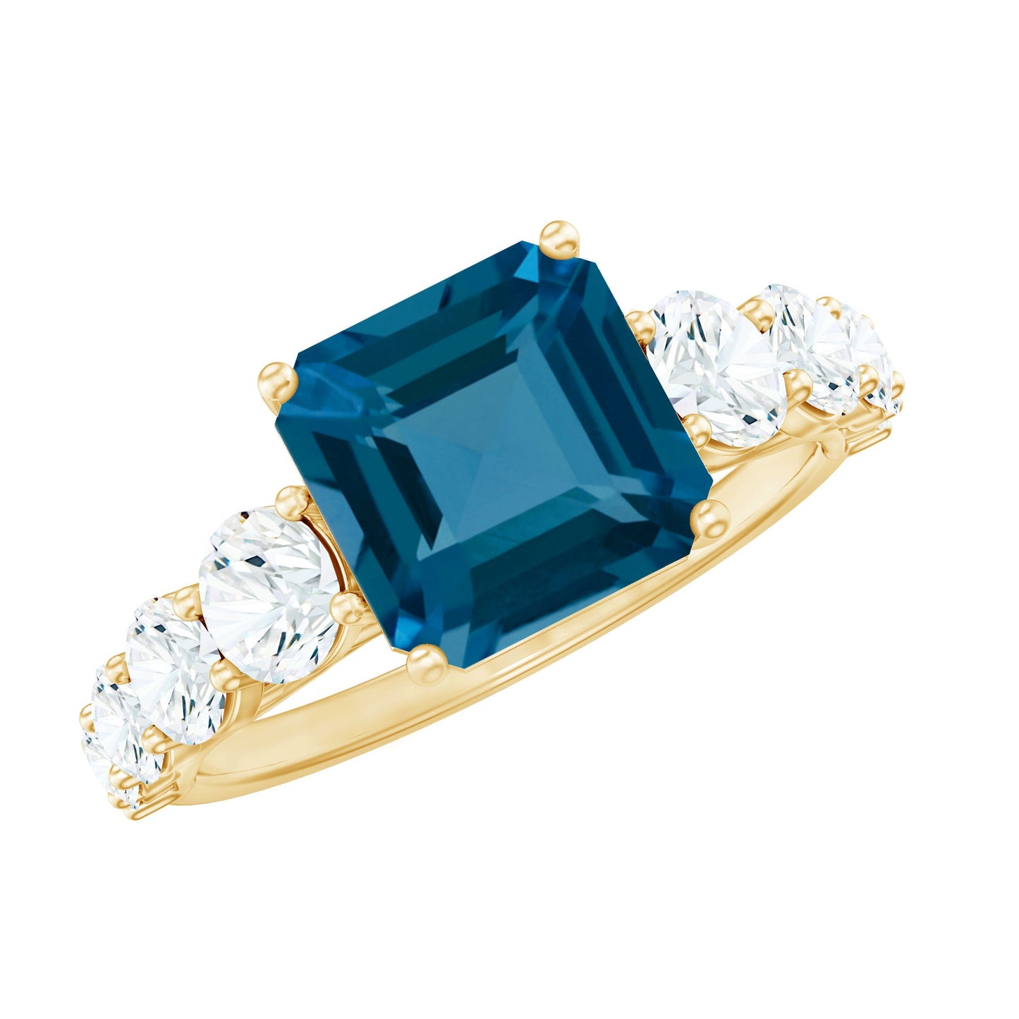3 Carat Asscher Cut London Blue Topaz Solitaire Engagement Ring with Moissanite