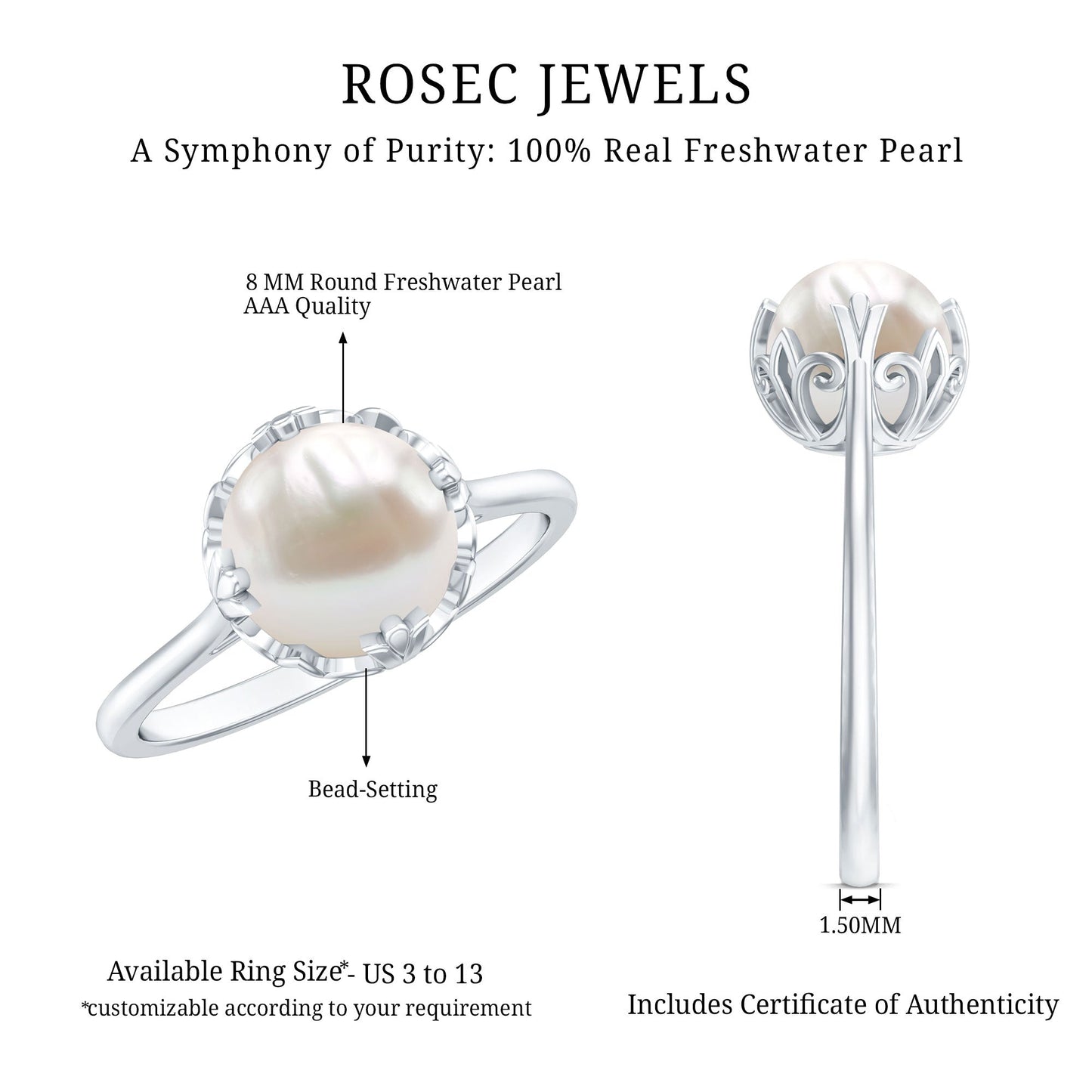 Cultured 7.4 Carat Freshwater Pearl Solitaire Engagement Ring