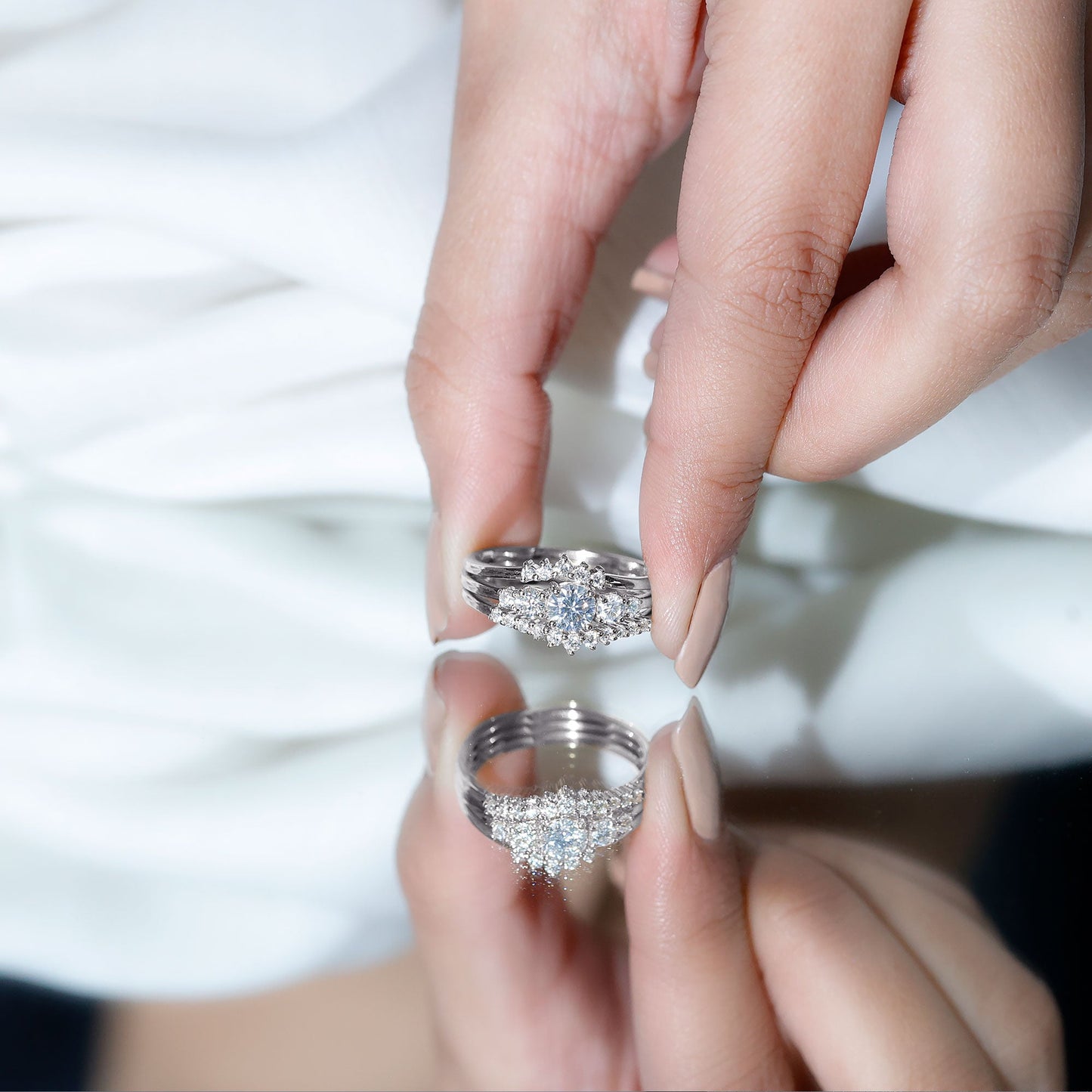 Certified Moissanite Trio Bridal Ring Set