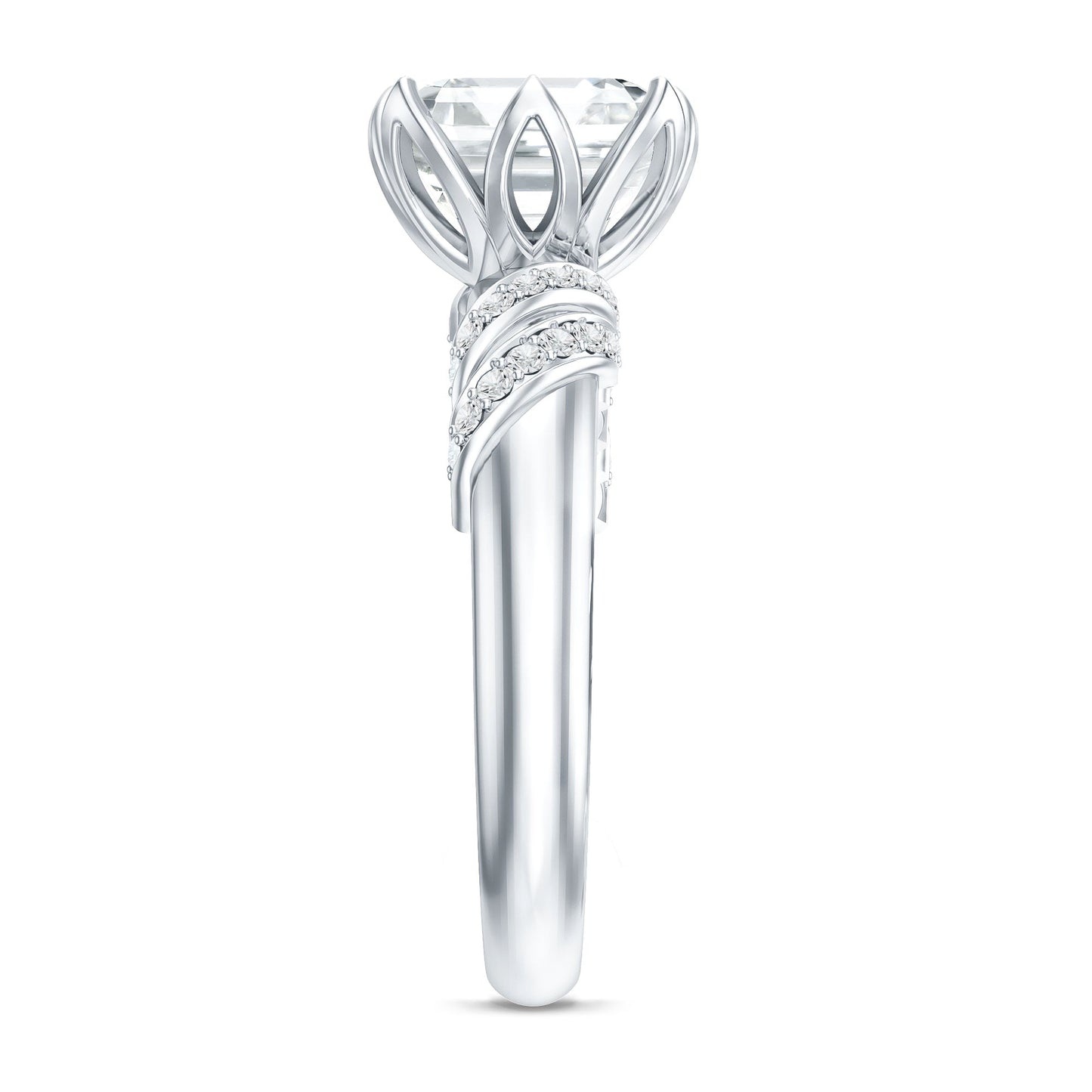 3 Carat Asscher Cut Moissanite Solitaire Engagement Ring in Petal Prong Setting