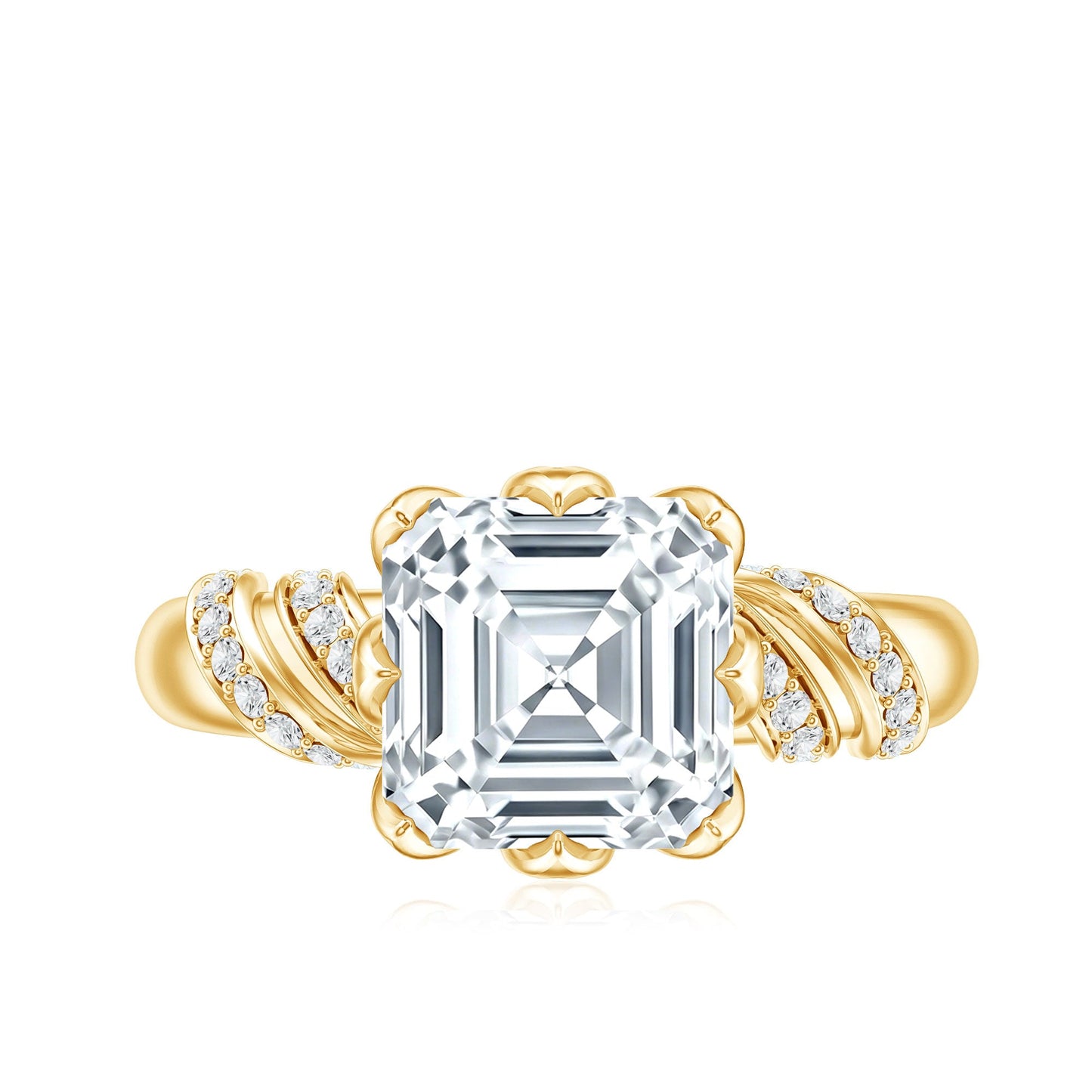 3 Carat Asscher Cut Moissanite Solitaire Engagement Ring in Petal Prong Setting