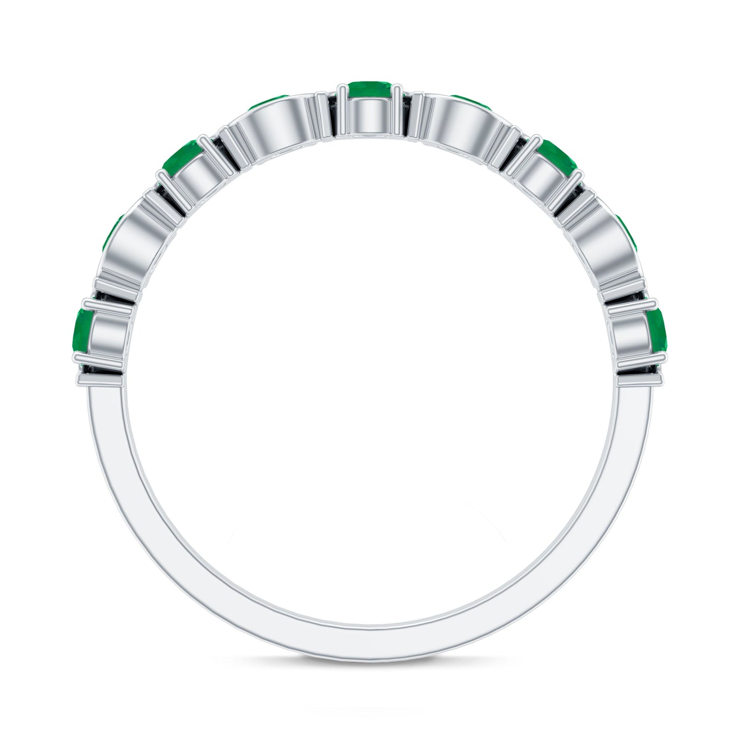 Natural Green Emerald Half Eternity Stackable Ring