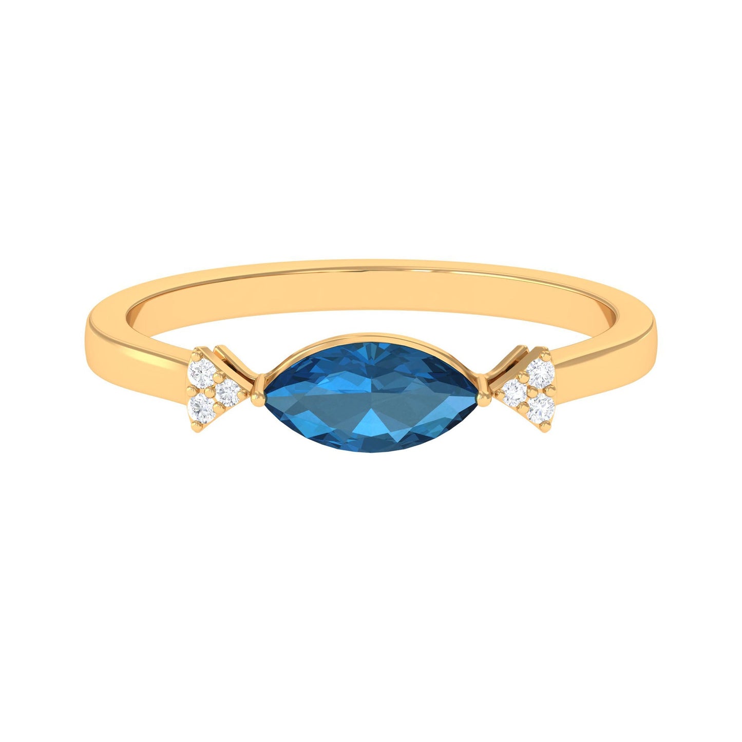 0.7 Carat Marquise cut London Blue Topaz East West Promise Ring with Diamond
