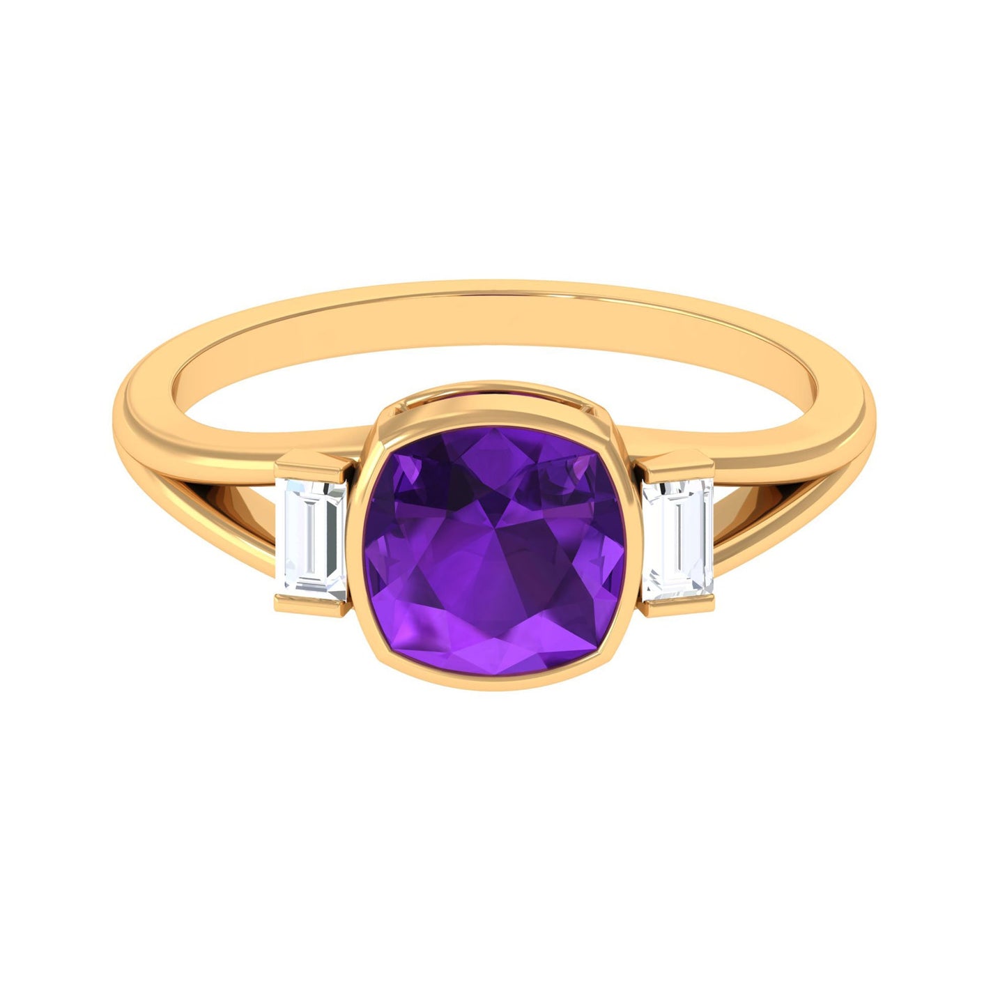 Genuine 2 Carat Amethyst Cushion Cut Engagement Ring with Diamond