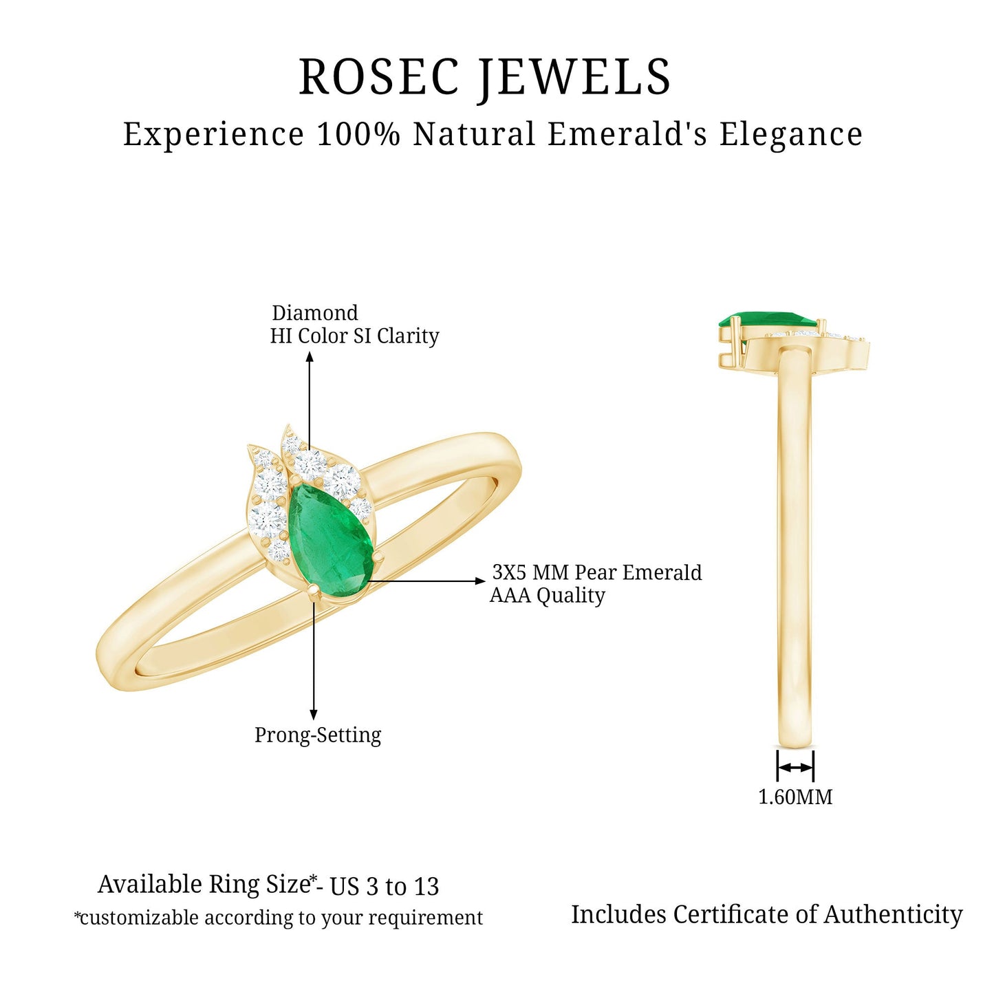 Womens Emerald and Diamond Promise Ring for Her