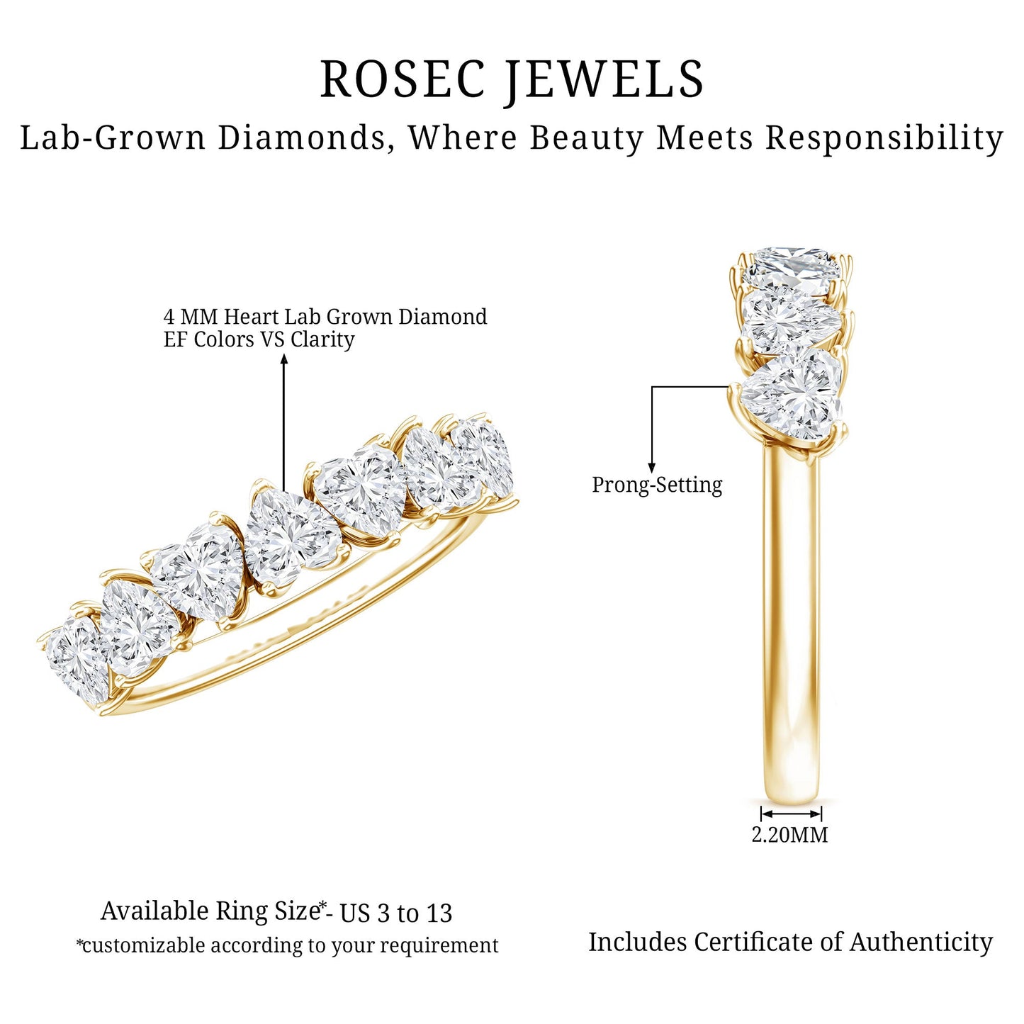 Certified Lab Heart Shaped Diamond Half Eternity Ring