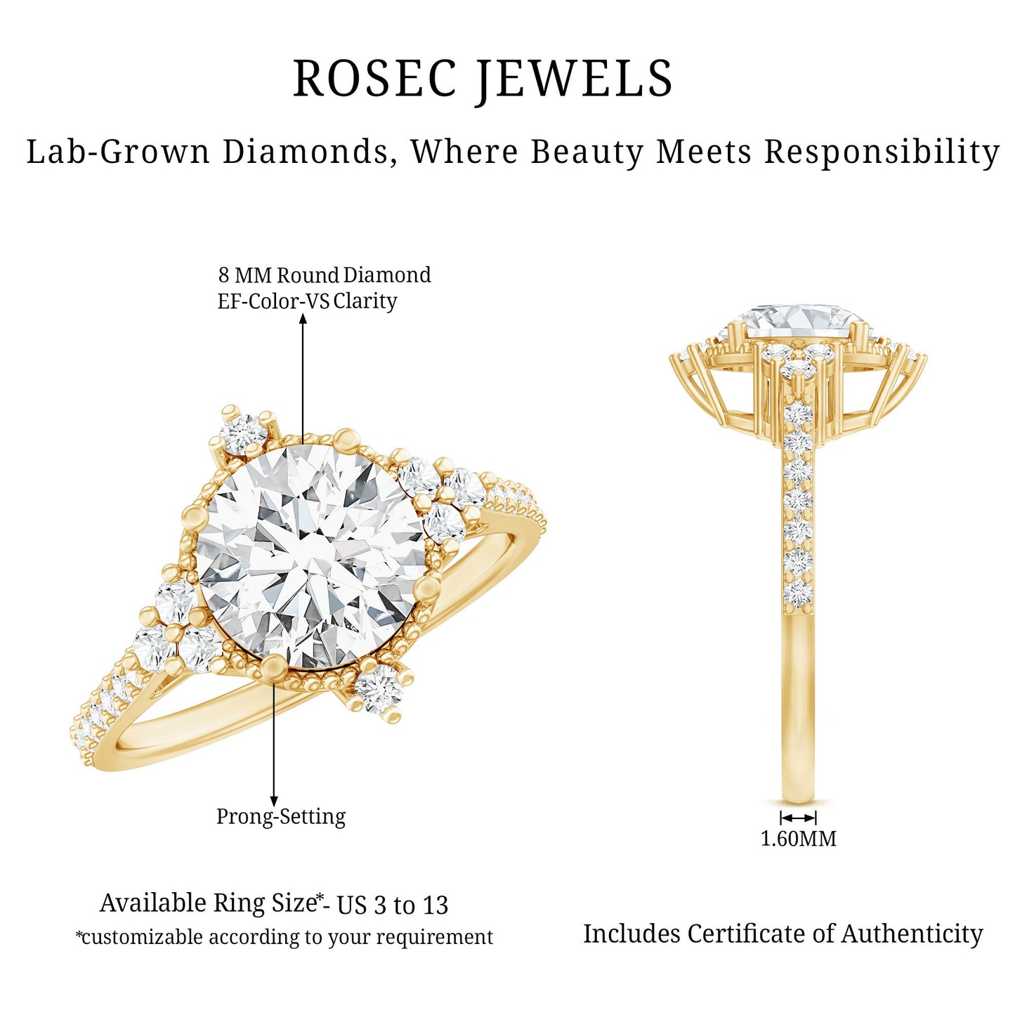 2 Carat Lab Grown Diamond Vintage Inspired Engagement Ring