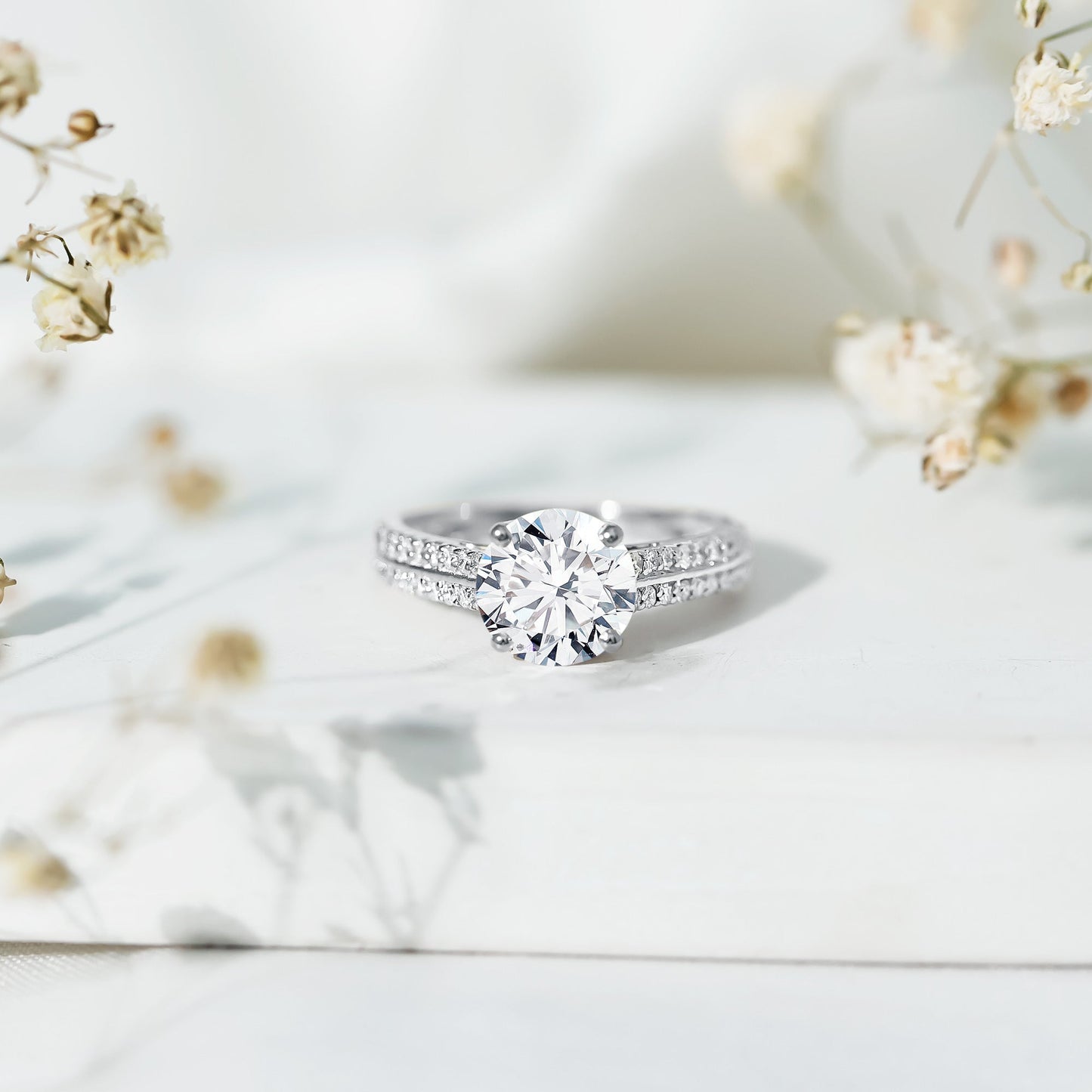 Certified Lab Grown Diamond 2 Carat Simple Engagement Ring With Side Stones