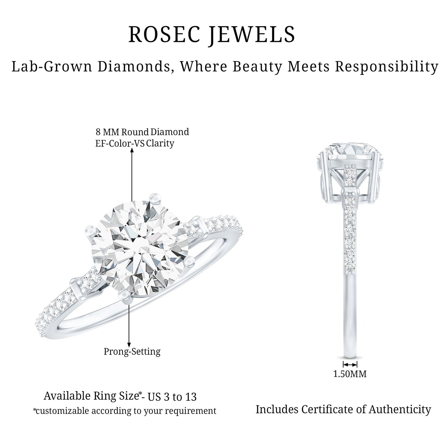 Certified 2 Carat Lab Grown Diamond Simple Engagement Ring