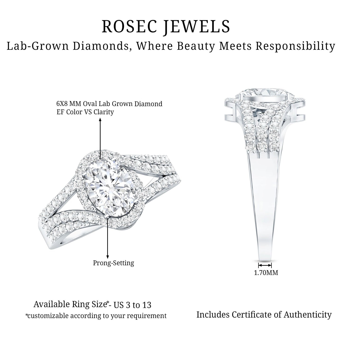 Certified 1.2 Carat Oval Lab Grown Diamond Split Shank Engagement Ring