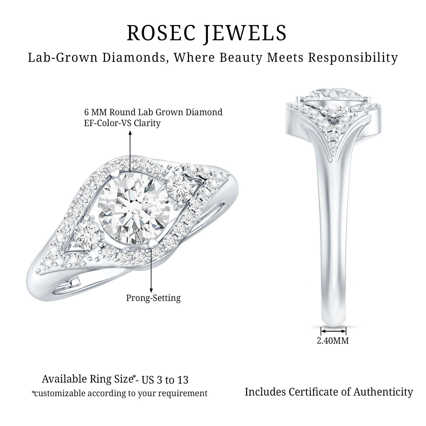 Certified 0.9 Carat Lab Grown Diamond Classic Engagement Ring