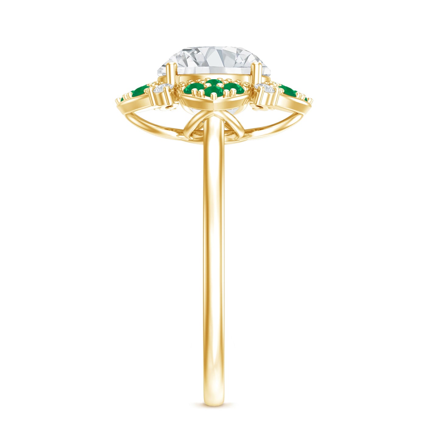 Certified Lab Grown Diamond Flower Engagement Ring With Emerald