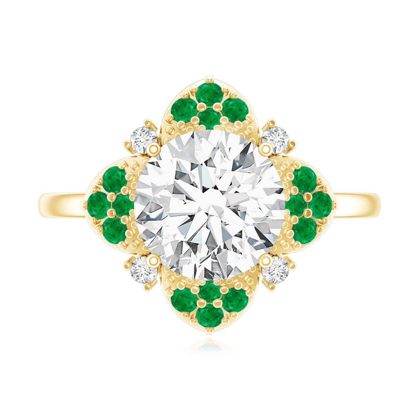 Certified Lab Grown Diamond Flower Engagement Ring With Emerald