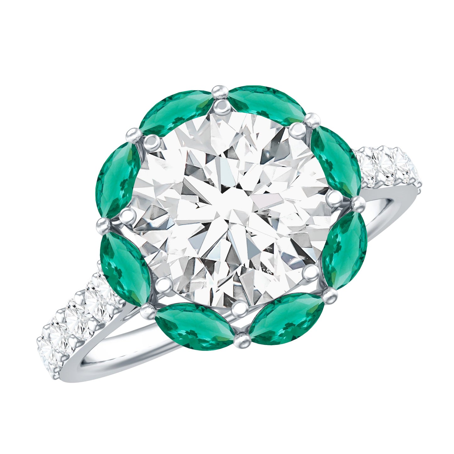 Certified Lab 3 Carat Diamond Engagement Ring with Emerald Halo