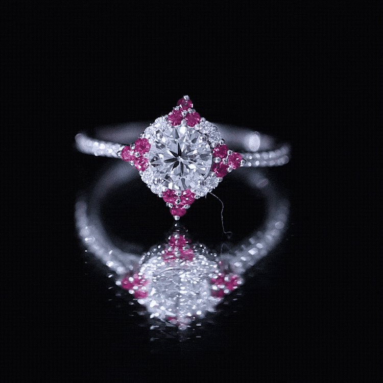 Certified Lab Grown Diamond Halo Engagement Ring with Ruby