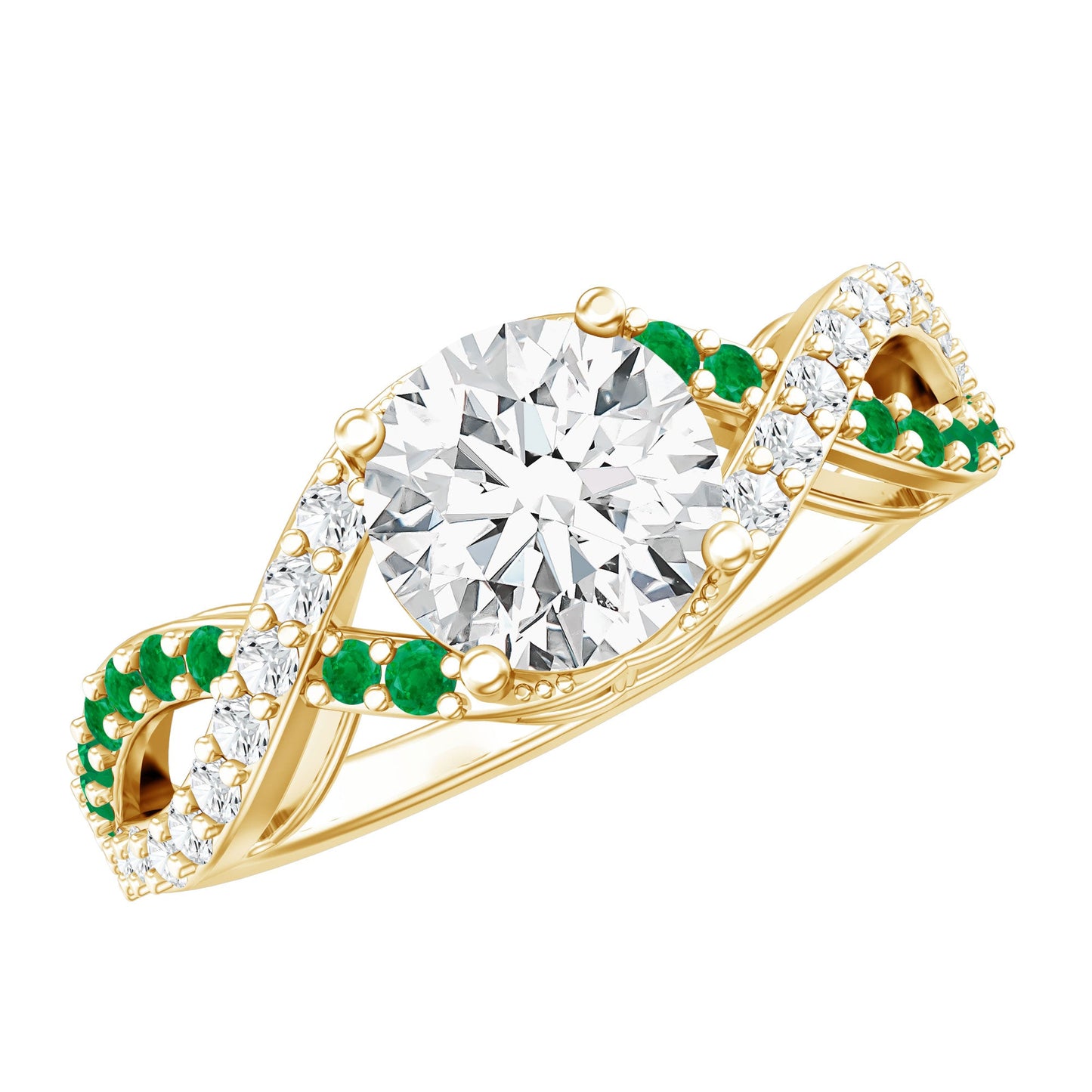 Lab Grown Diamond Crossover Engagement Ring with Emerald