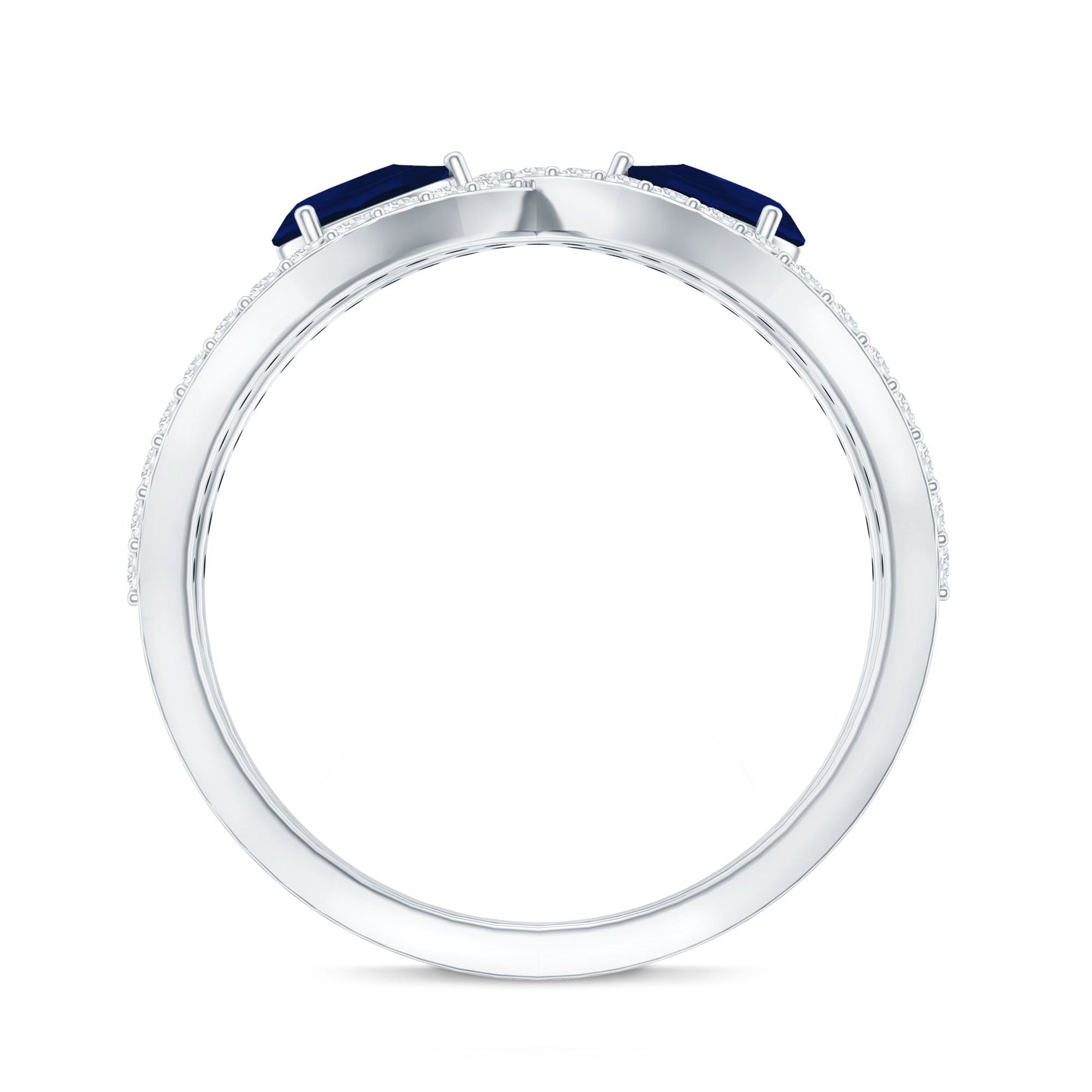 Real Pear Shape Blue Sapphire 2 Stone Engagement Ring with Diamond