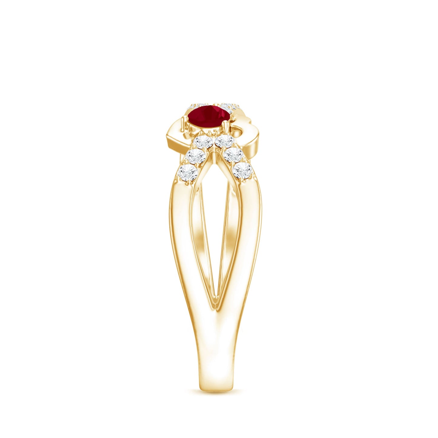 Natural Ruby Heart Promise Ring with Diamond Split Shank