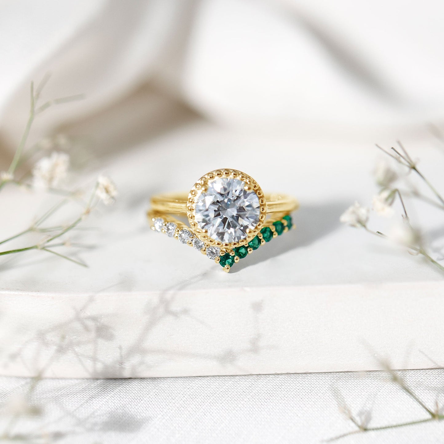 Certified Lab Grown Diamond 2 Carat Engagement Ring With Emerald Enhancer