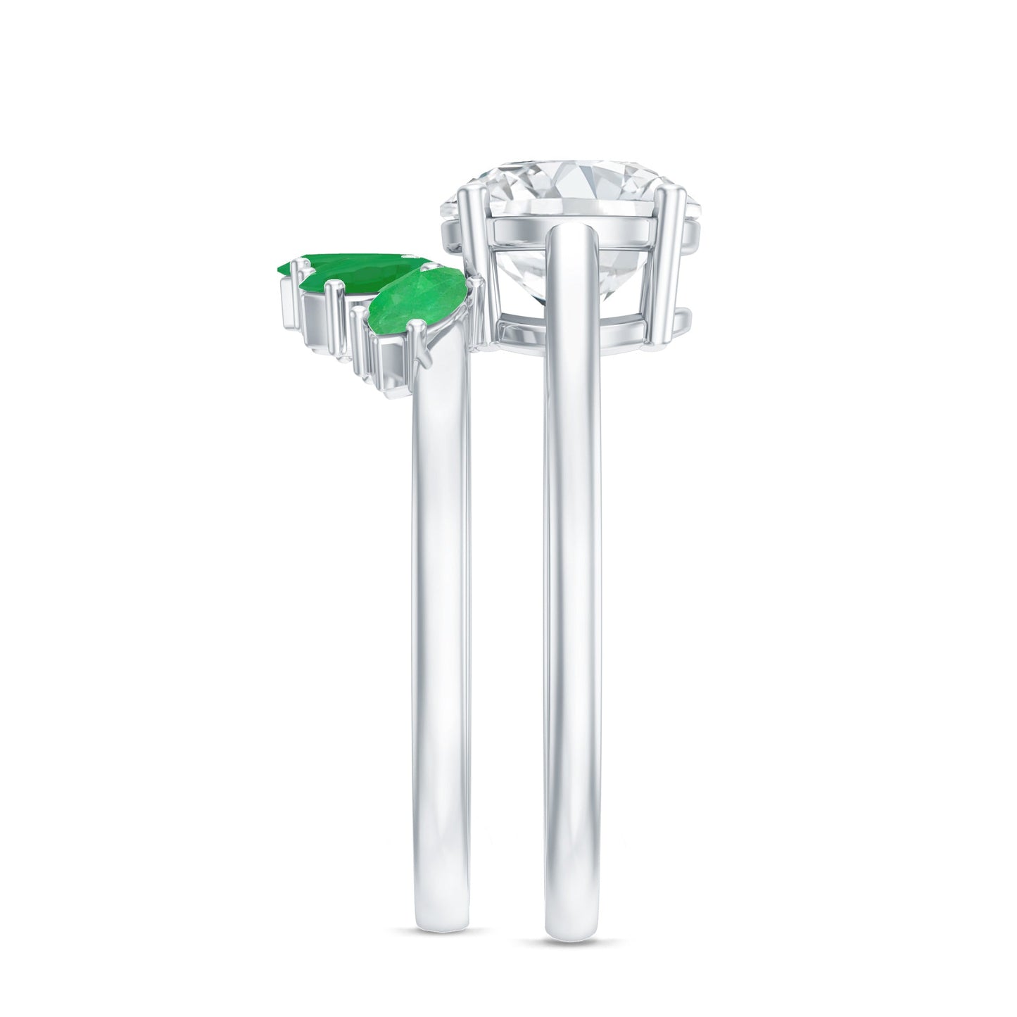Certified 2 Carat Lab Grown Diamond Engagement Ring With Emerald Wedding Band