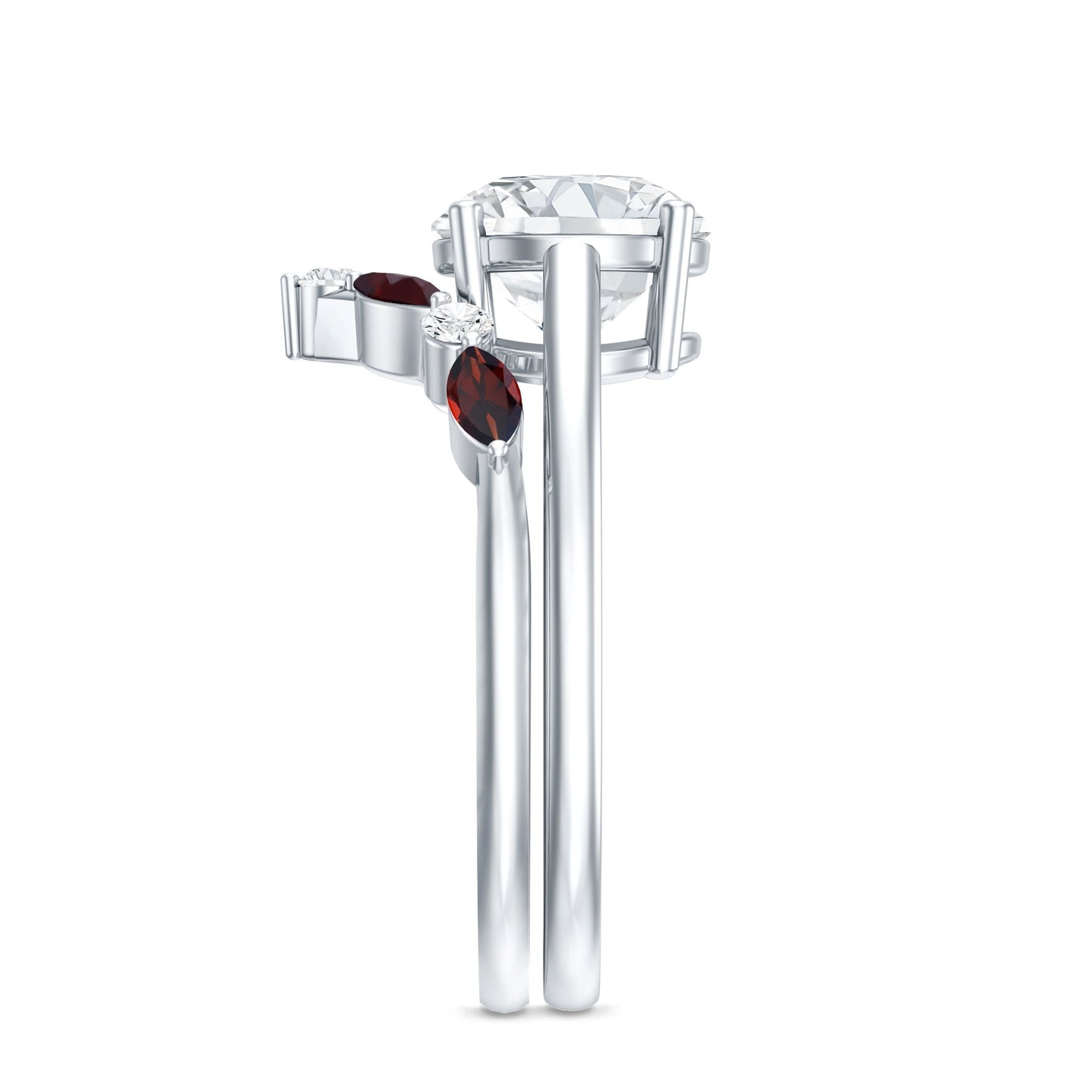 Certified 2 Carat Lab Grown Diamond Bridal Ring Set With Garnet Enhancer