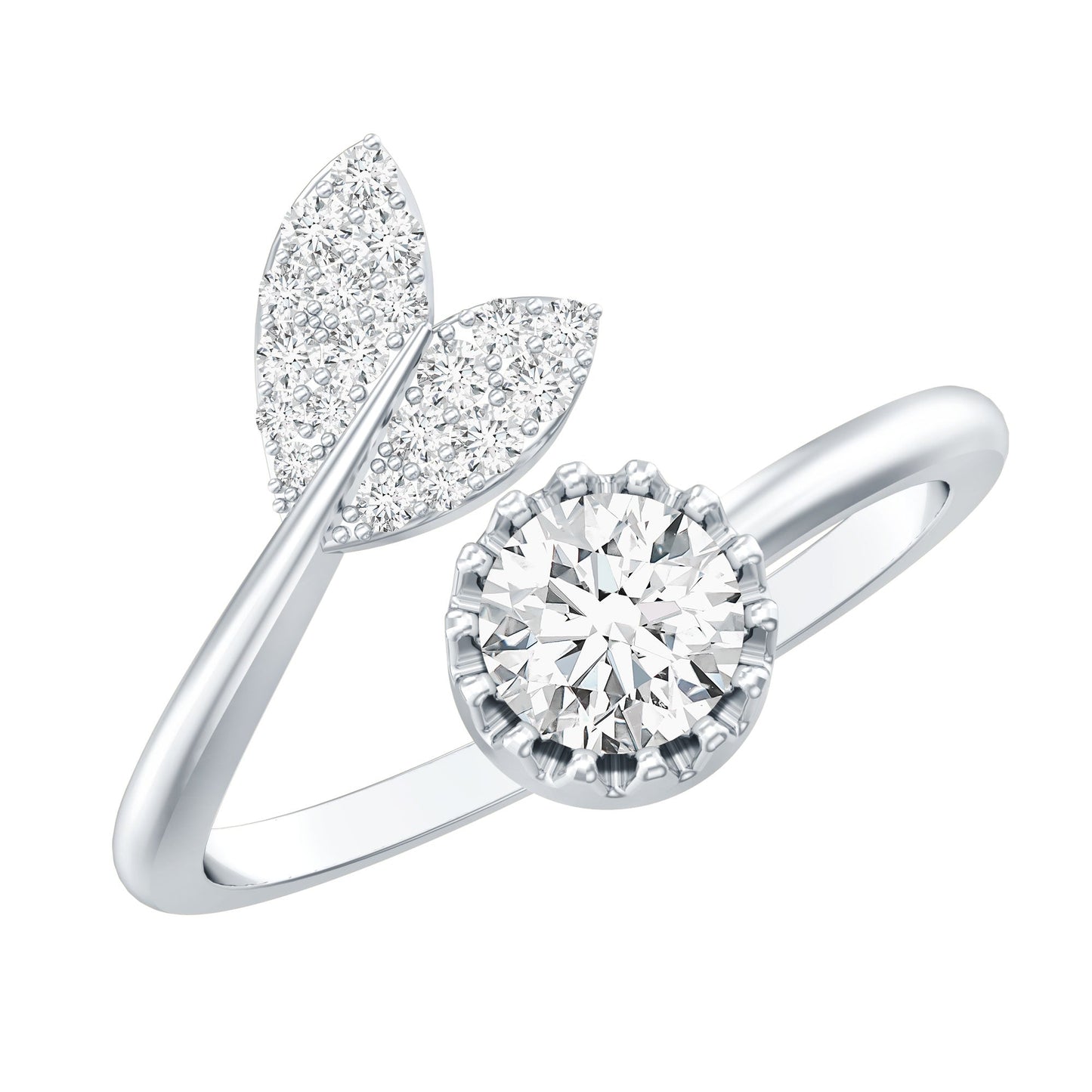 Certified 0.4 Carat Round Lab Grown Diamond Tail Cuff Ring