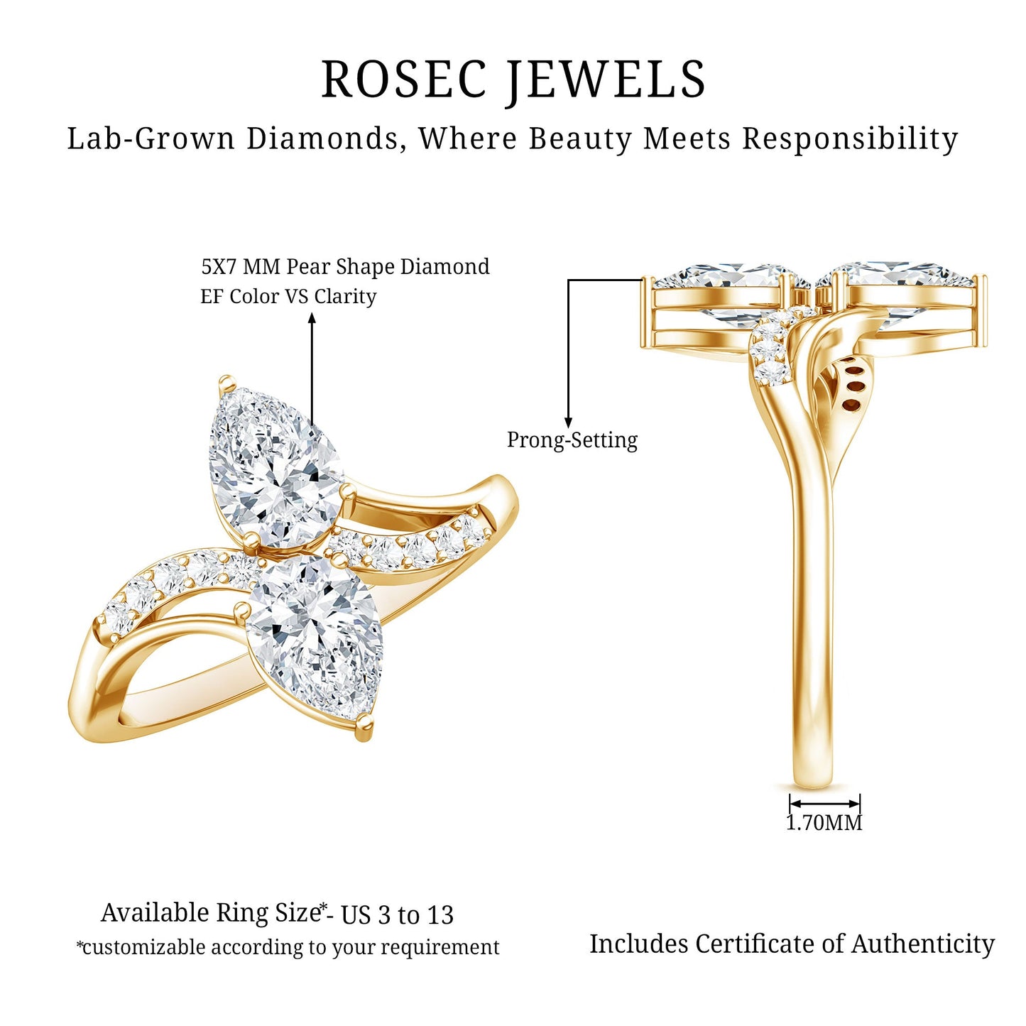 Certified Lab Grown Diamond 2 Stone Engagement Ring For Women