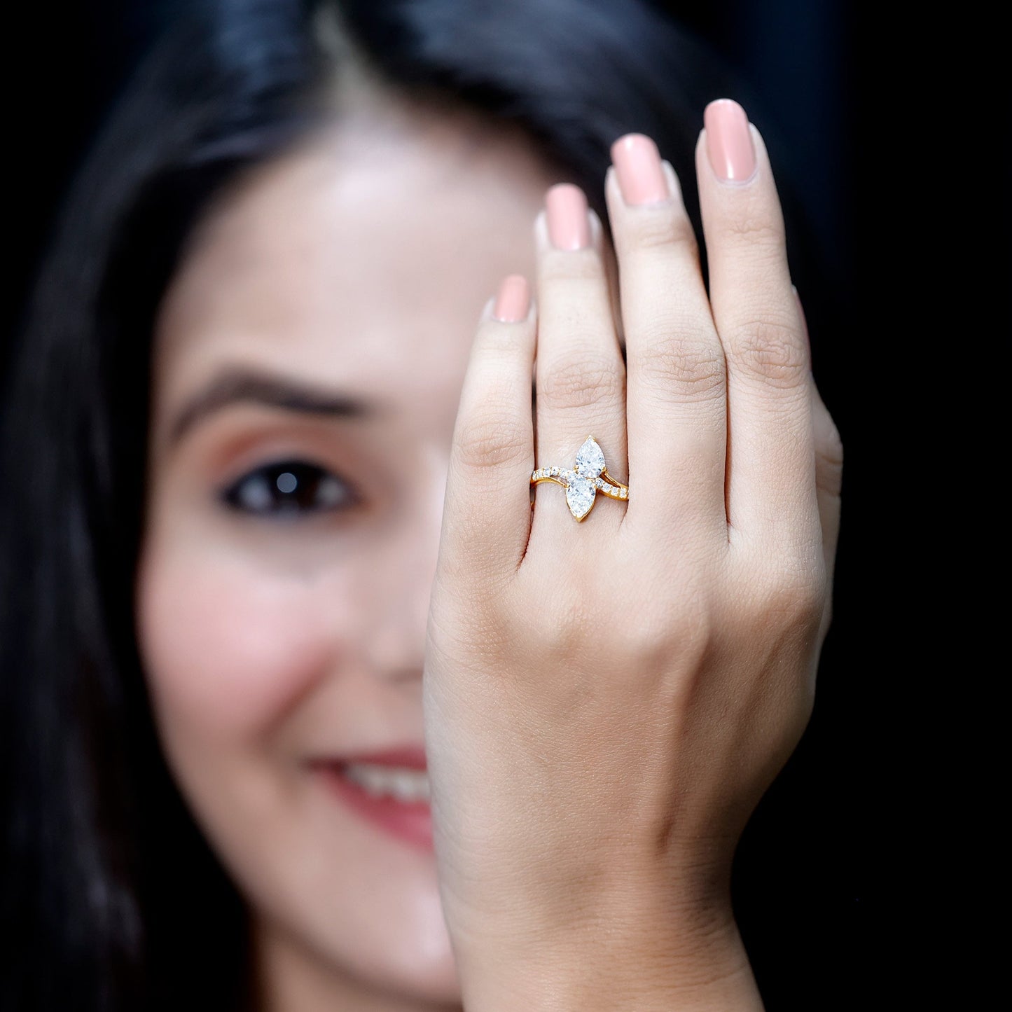 Certified Lab Grown Diamond 2 Stone Engagement Ring For Women