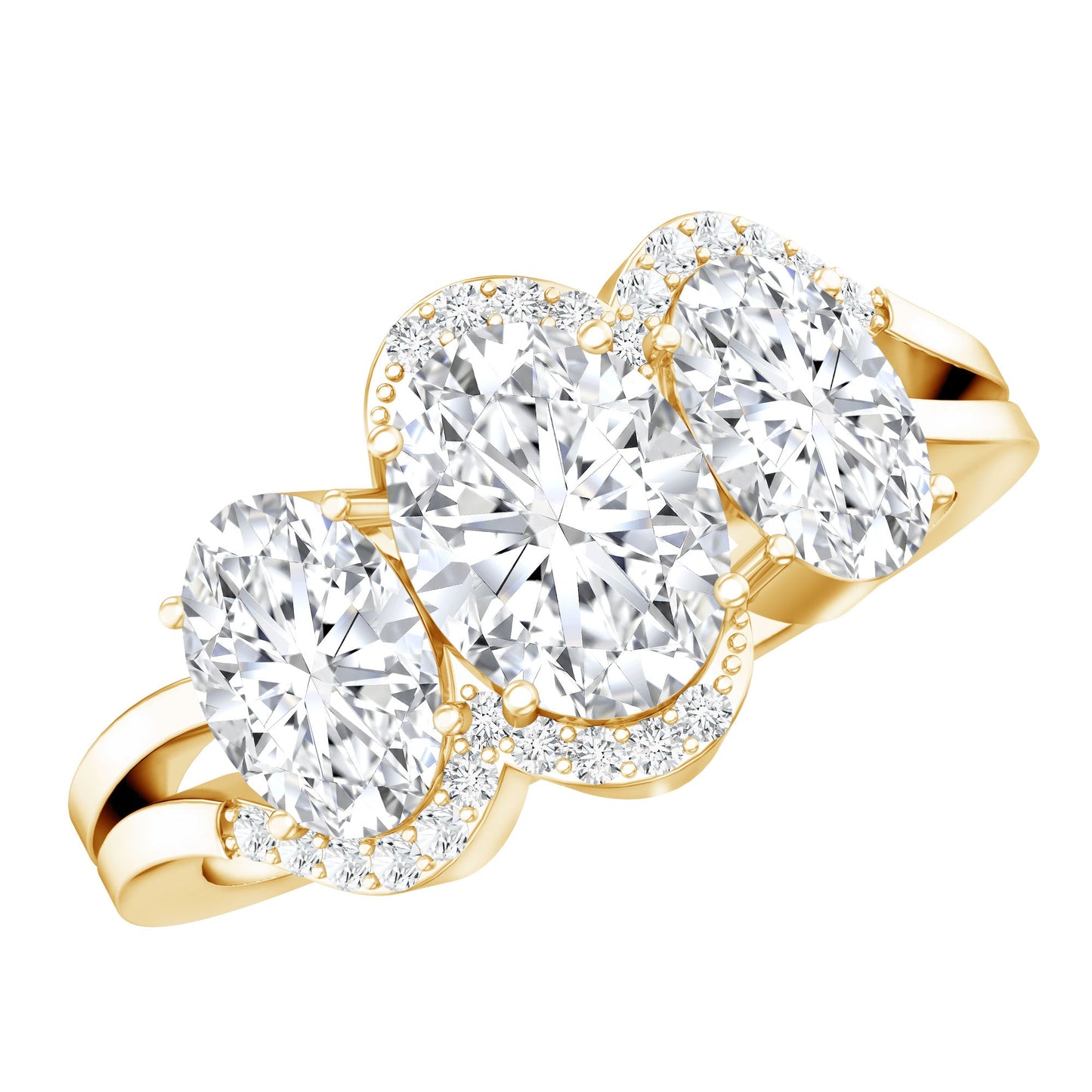 Certified Oval Lab Grown Diamond Three Stone Engagement Ring