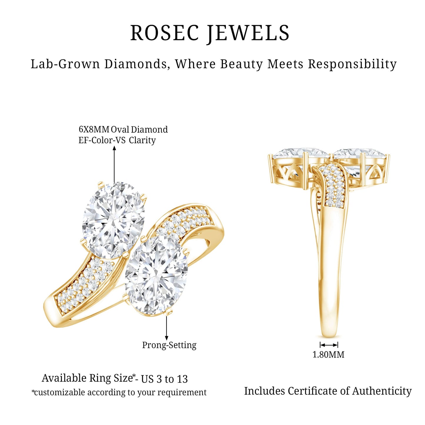 Certified Lab Grown Diamond Designer 2 Stone Engagement Ring