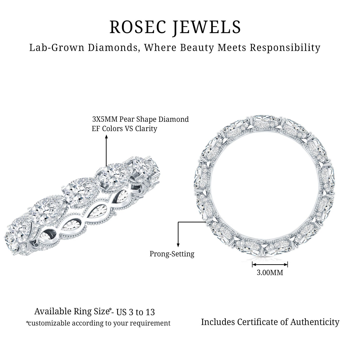 Certified Pear Shape Lab Grown Diamond Eternity Ring