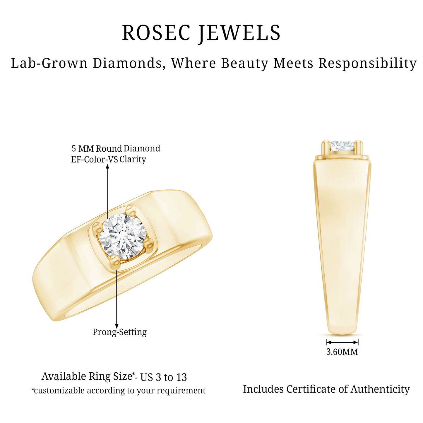 Brilliant Cut Lab Grown Diamond Engagement Ring for Men