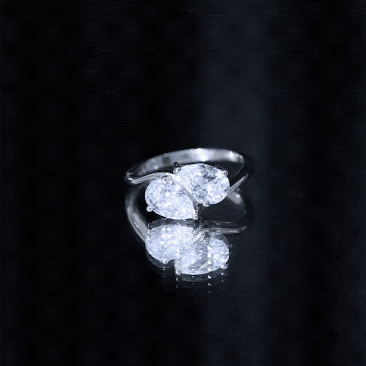 6X8 MM Pear Shaped Lab Grown Diamond Two Stone Engagement Ring