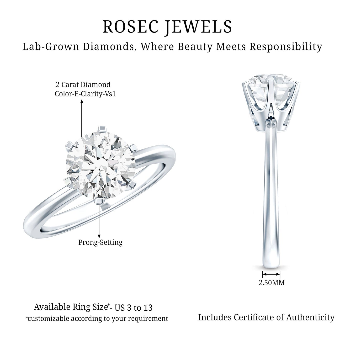 IGI Certified Lab Grown Diamond 2 CT Engagement Ring for Women