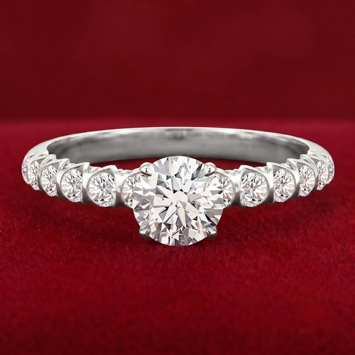 IGI Certified Round Lab Grown Diamond Side Stone Engagement Ring