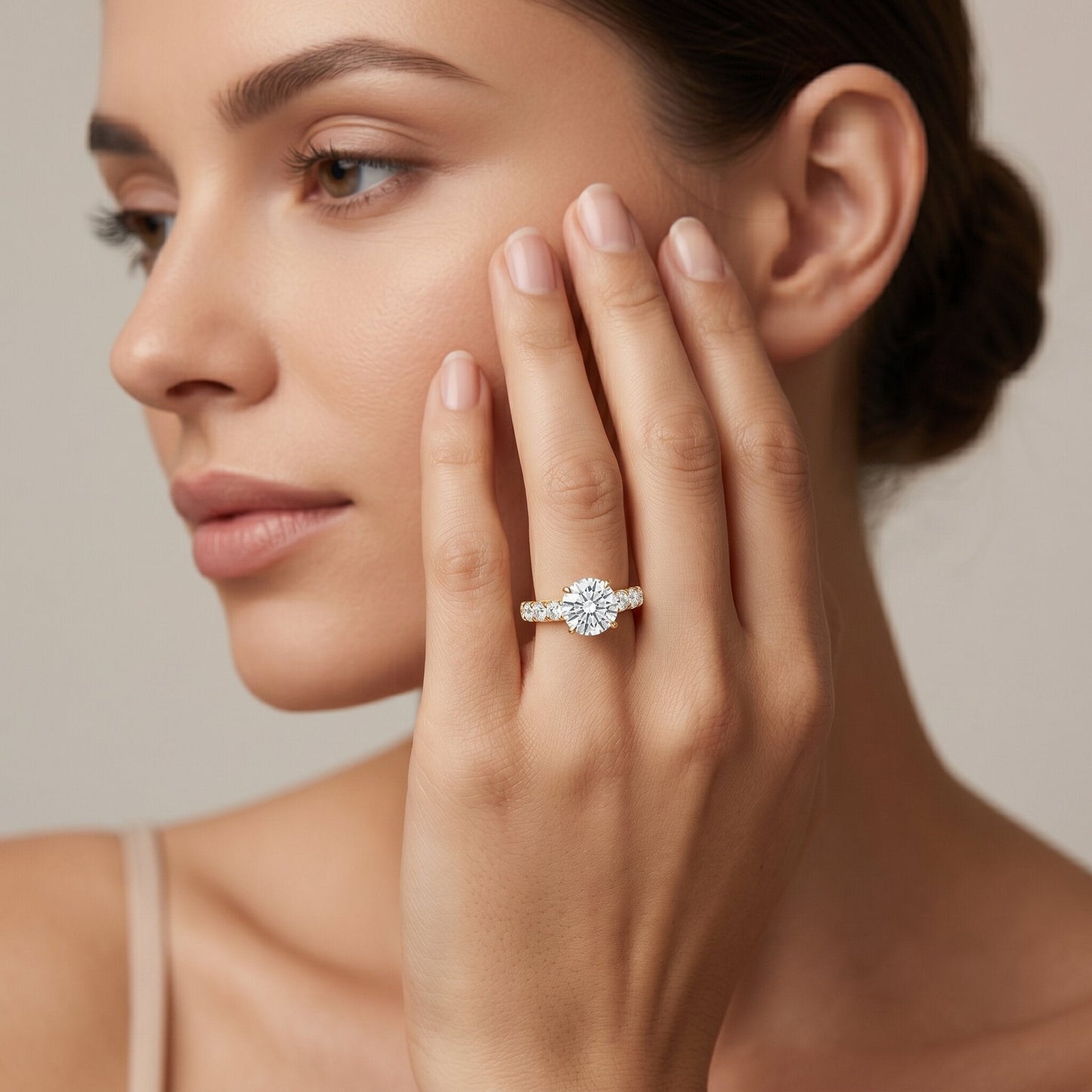 IGI Certified Round Lab Grown Diamond Side Stone Engagement Ring