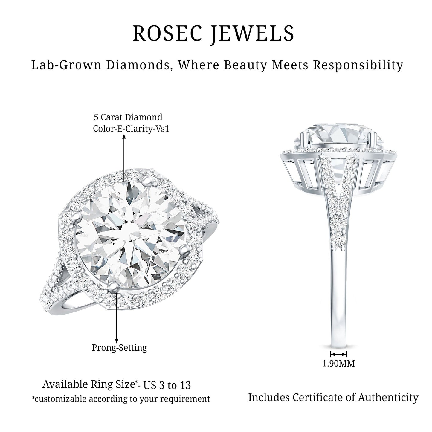 5 Carat Lab Grown Big Diamond Engagement Ring with IGI Certificate
