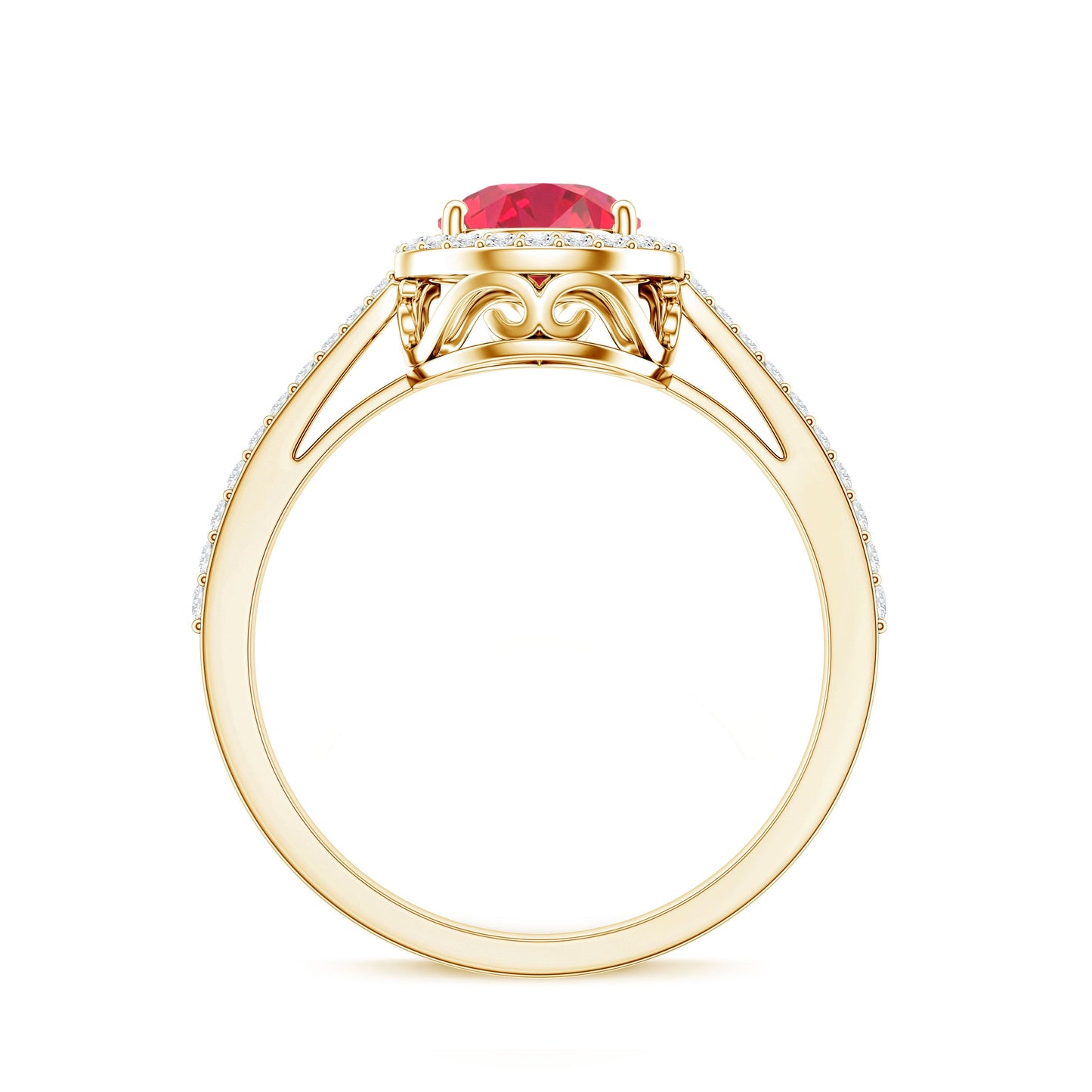 Pear Shape Lab Grown Ruby Teardrop Engagement Ring with Diamond Halo