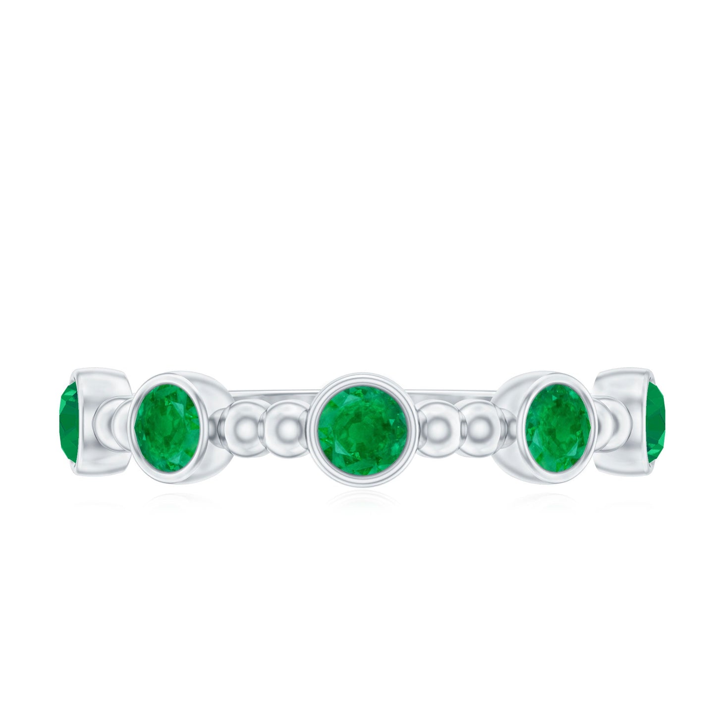 Bezel Set Emerald Half Eternity Ring with Beaded Design